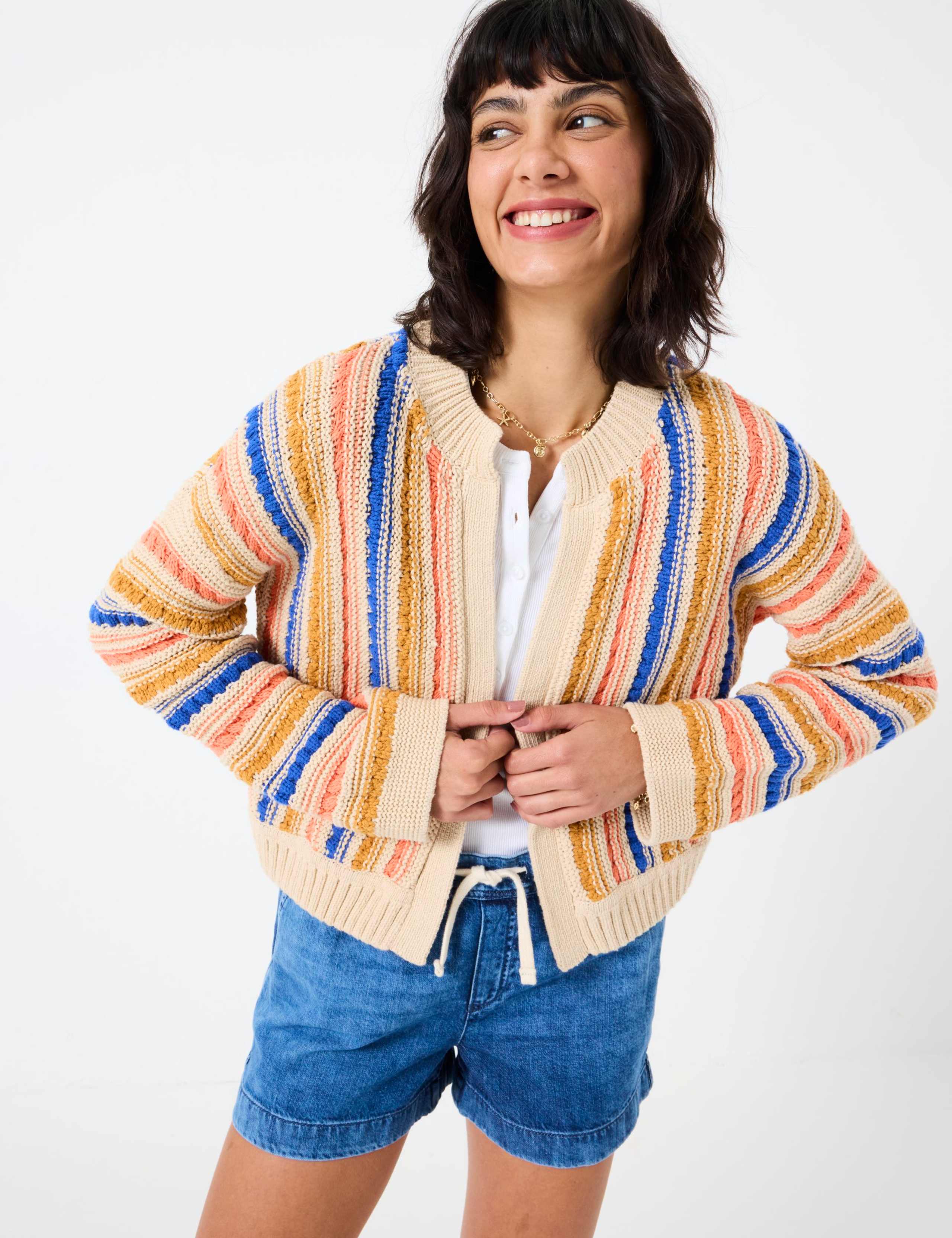 Pure Cotton Striped Open Front Cardigan