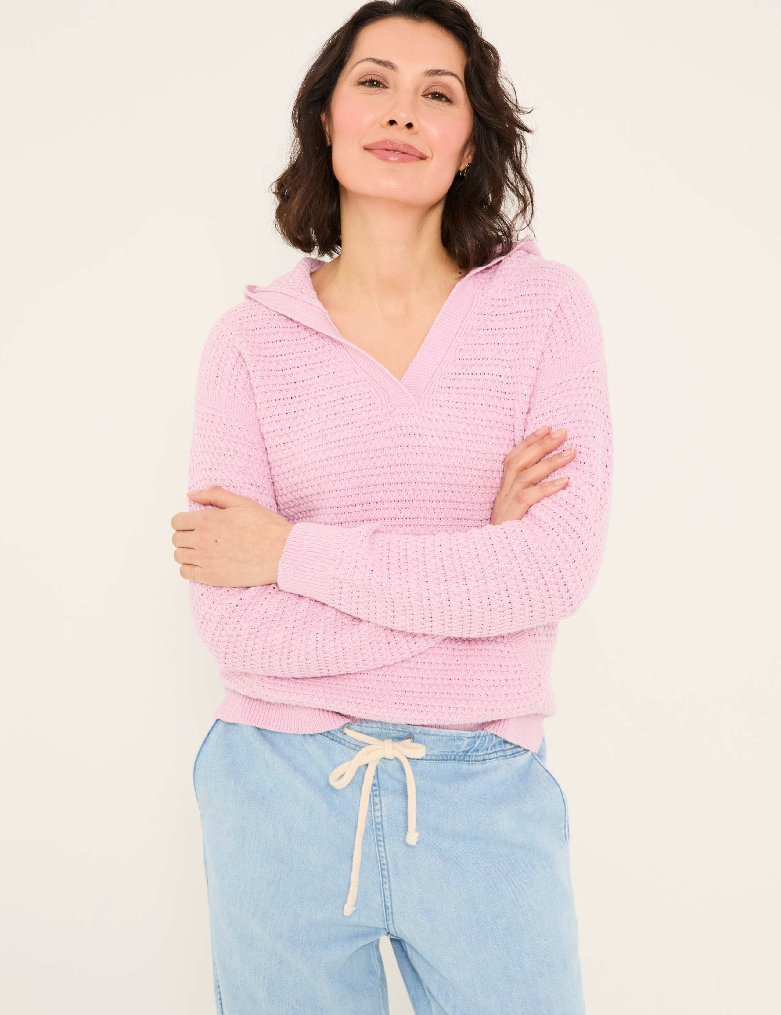 Pure Cotton Textured V-Neck Hoodie