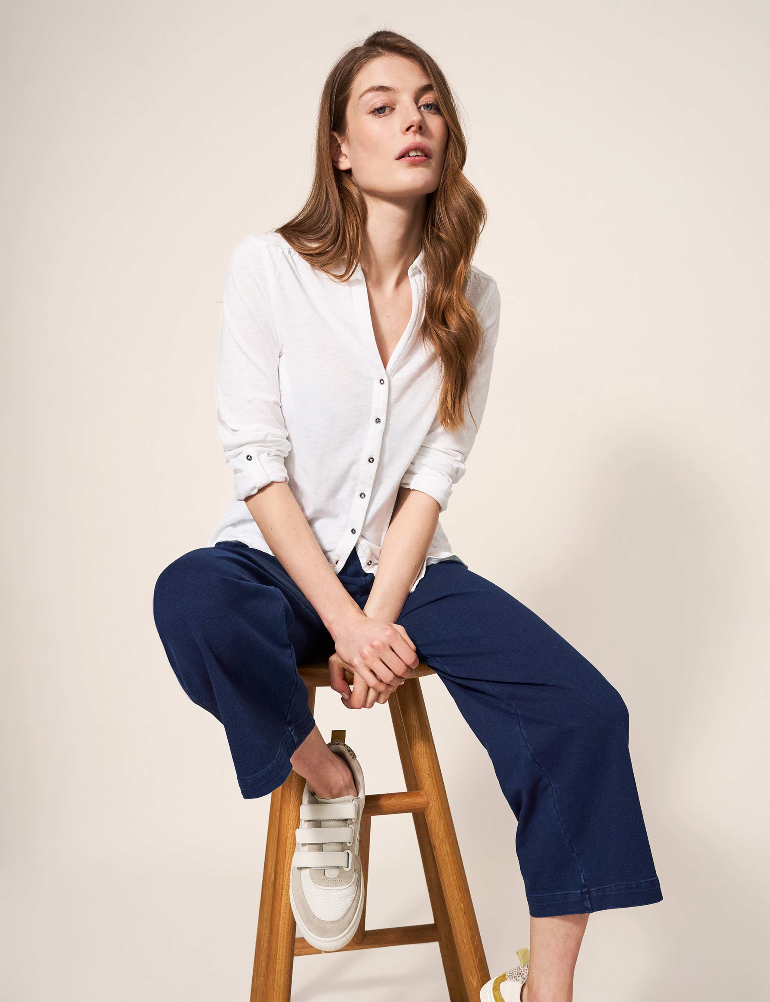 Cotton Rich Wide Leg Cropped Trousers