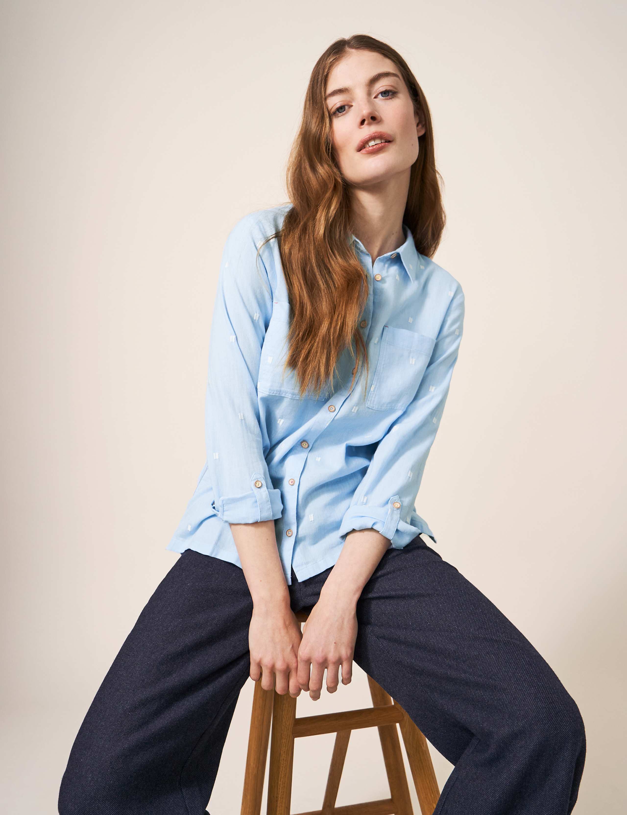 Pure Cotton Embroidered Collared Shirt