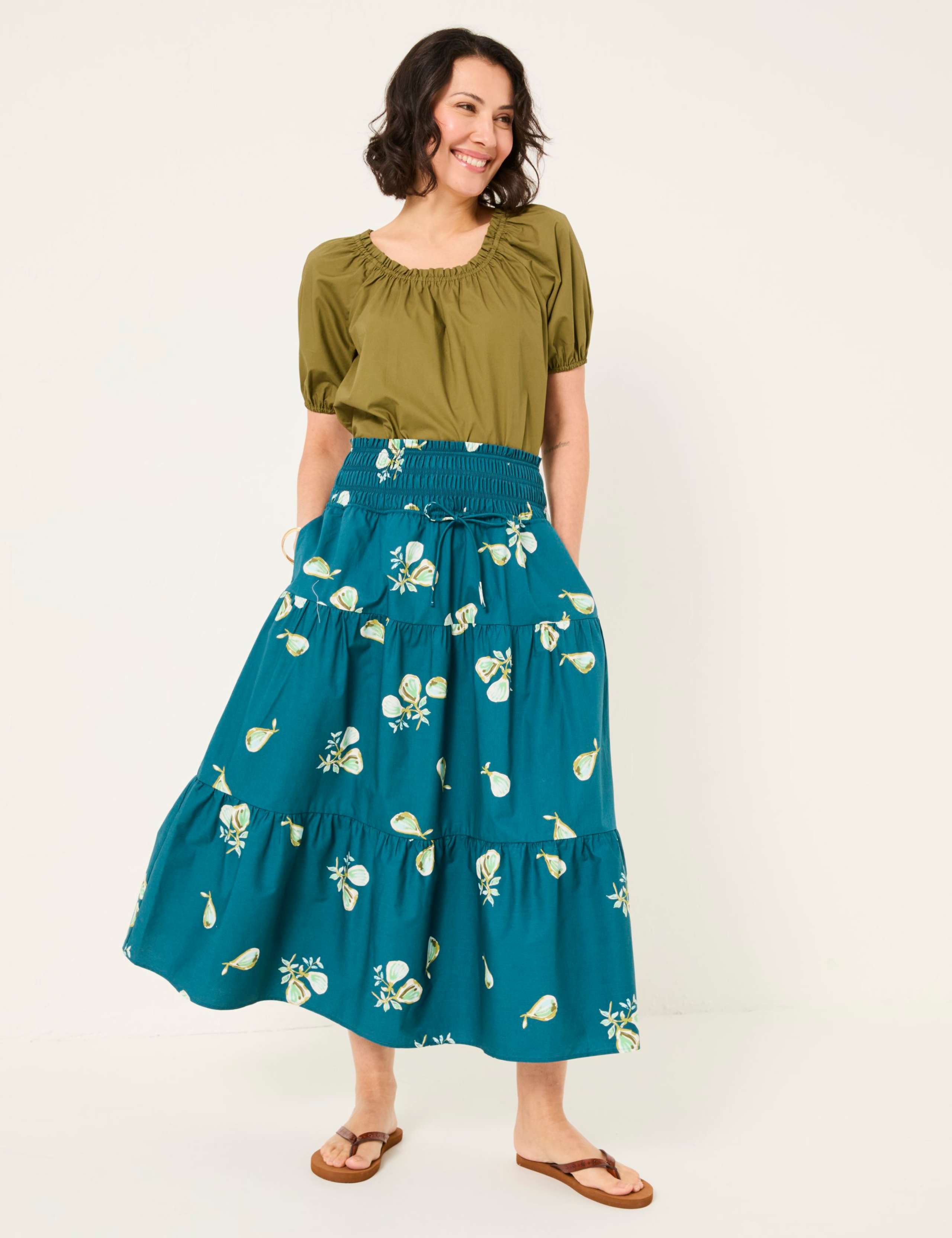 Pure Cotton Printed Midi Tiered Skirt