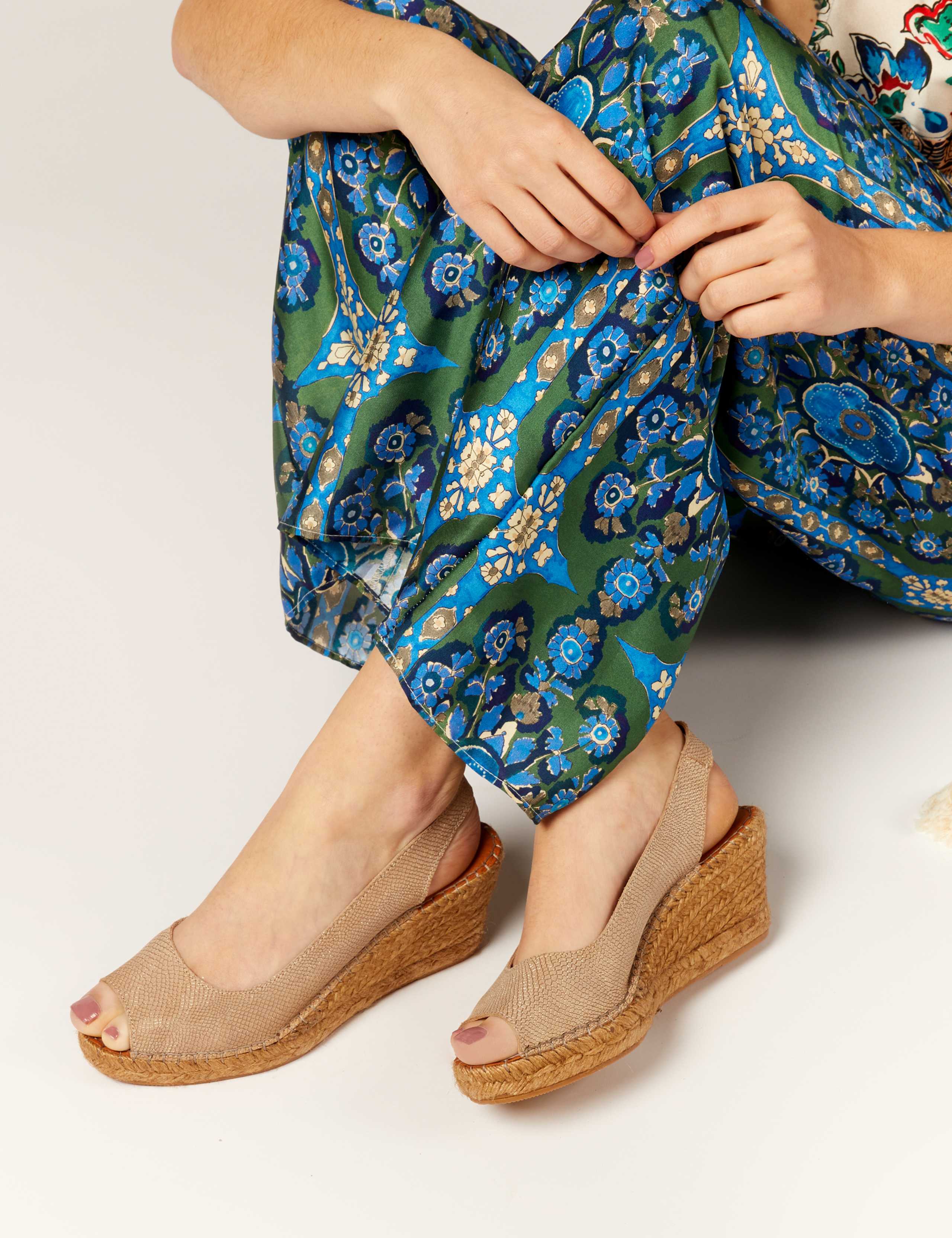 Leather Slingback Wedge Espadrilles