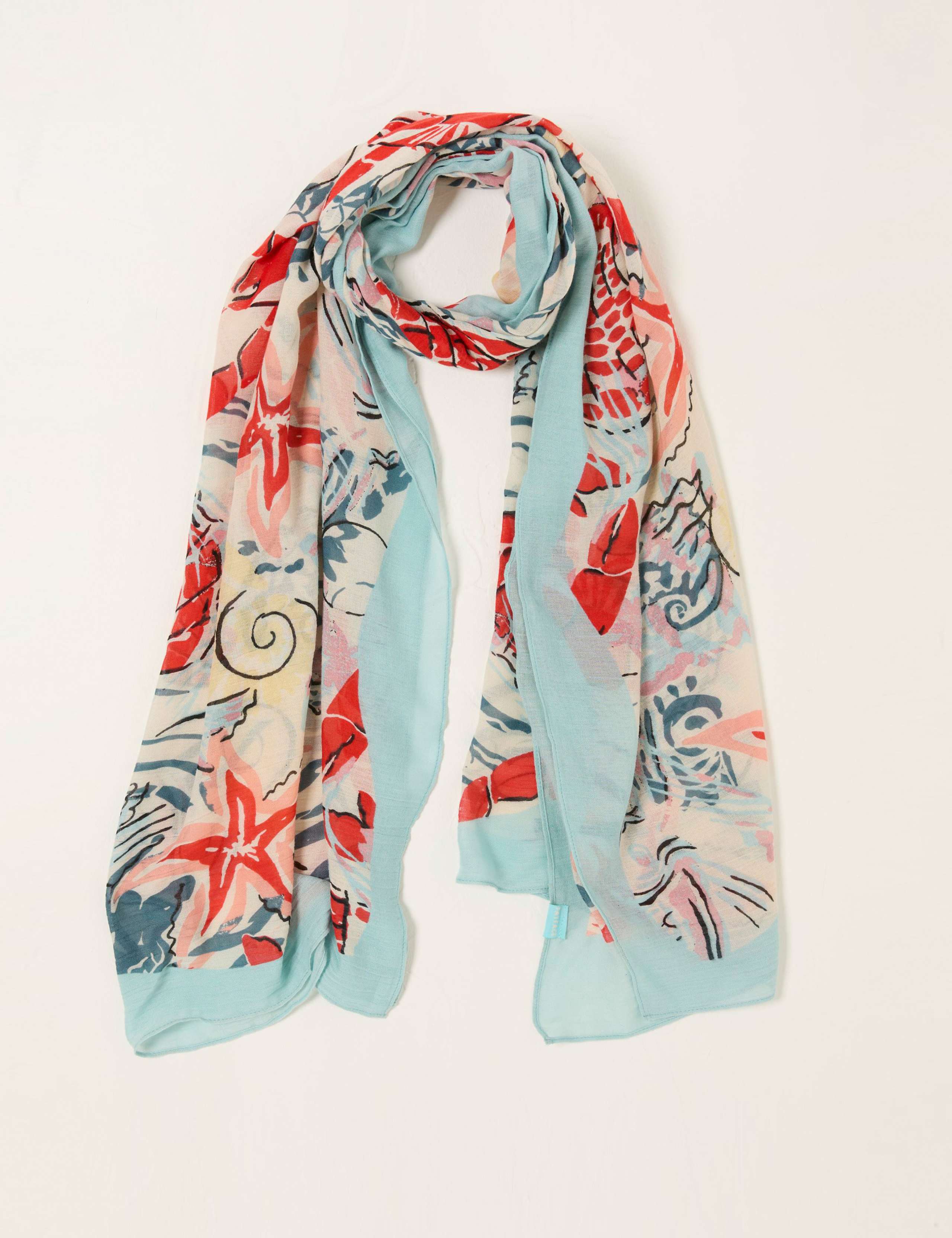 Cotton Blend Sea Scene Printed Scarf