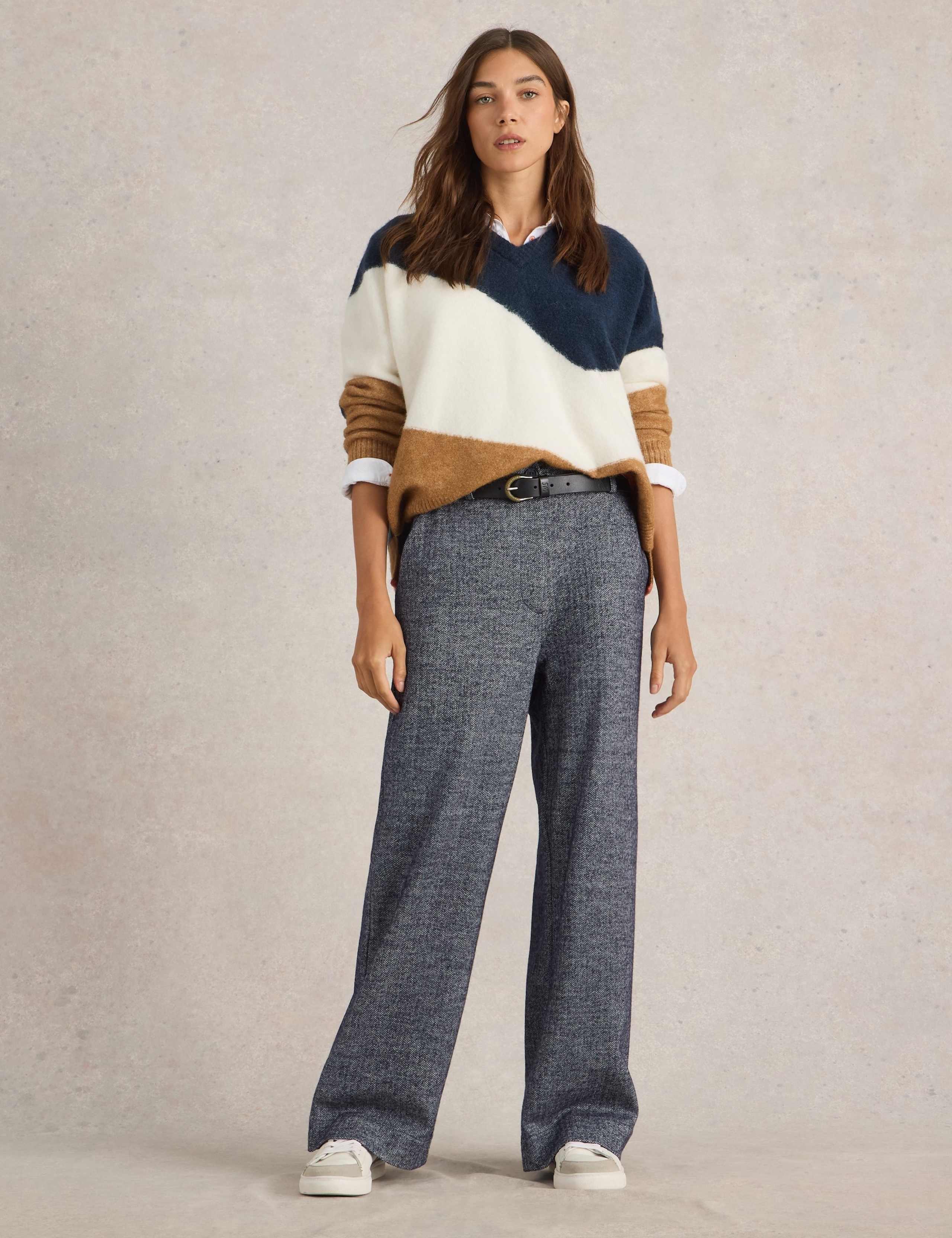 Wool Blend Tweedy Wide Leg Trousers