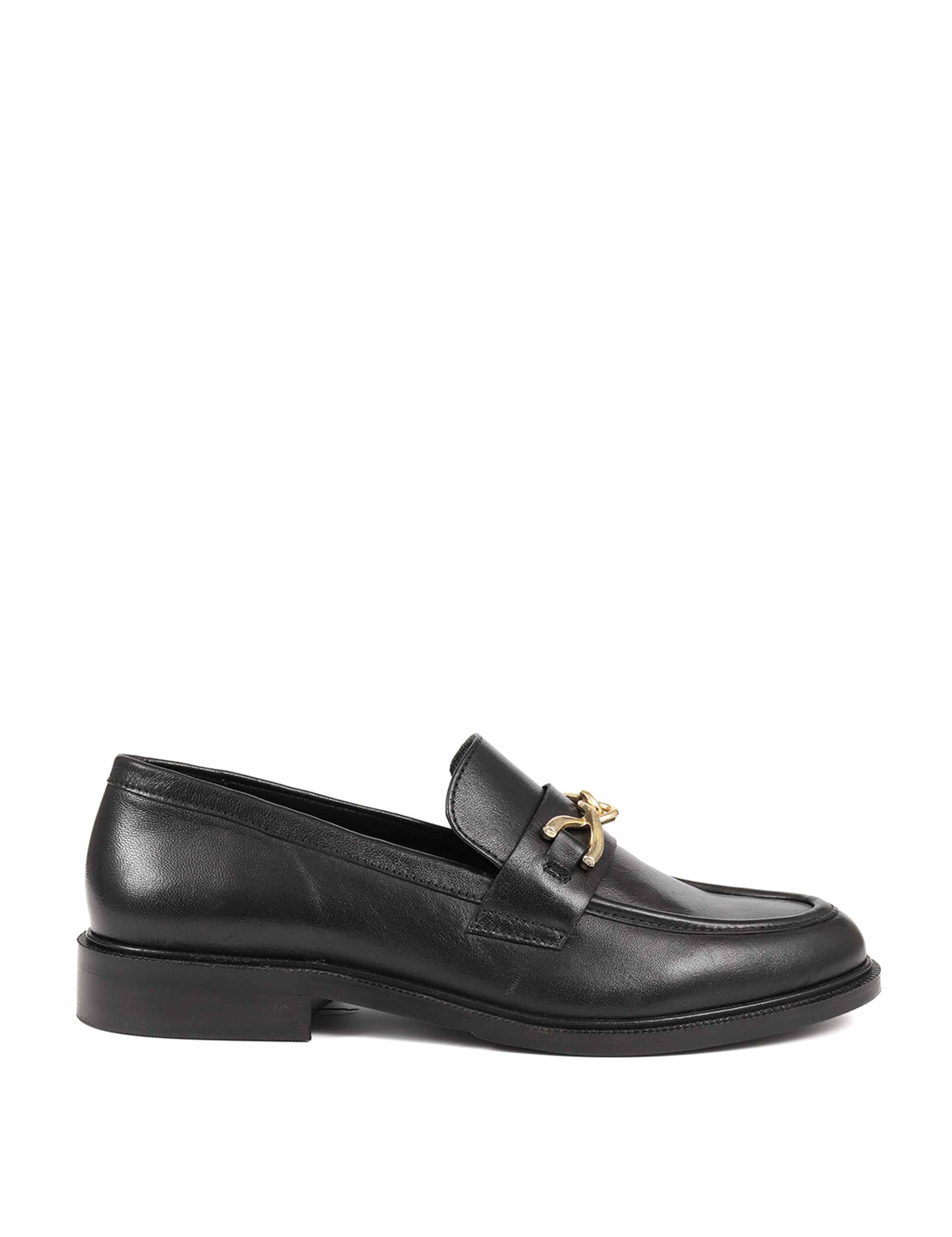 Leather Chain Detail Flat Loafers