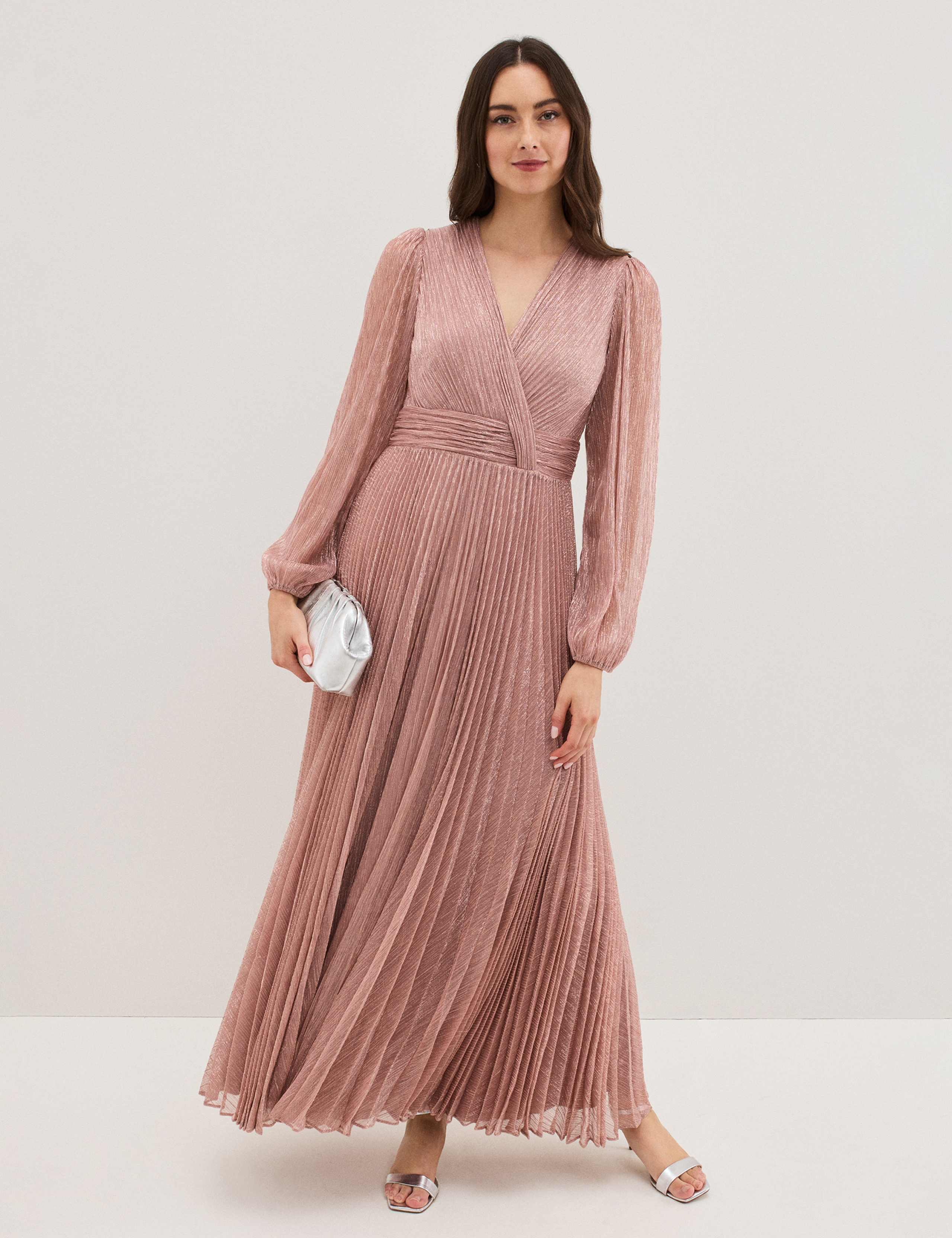 Plisse V-Neck Maxi Skater Dress