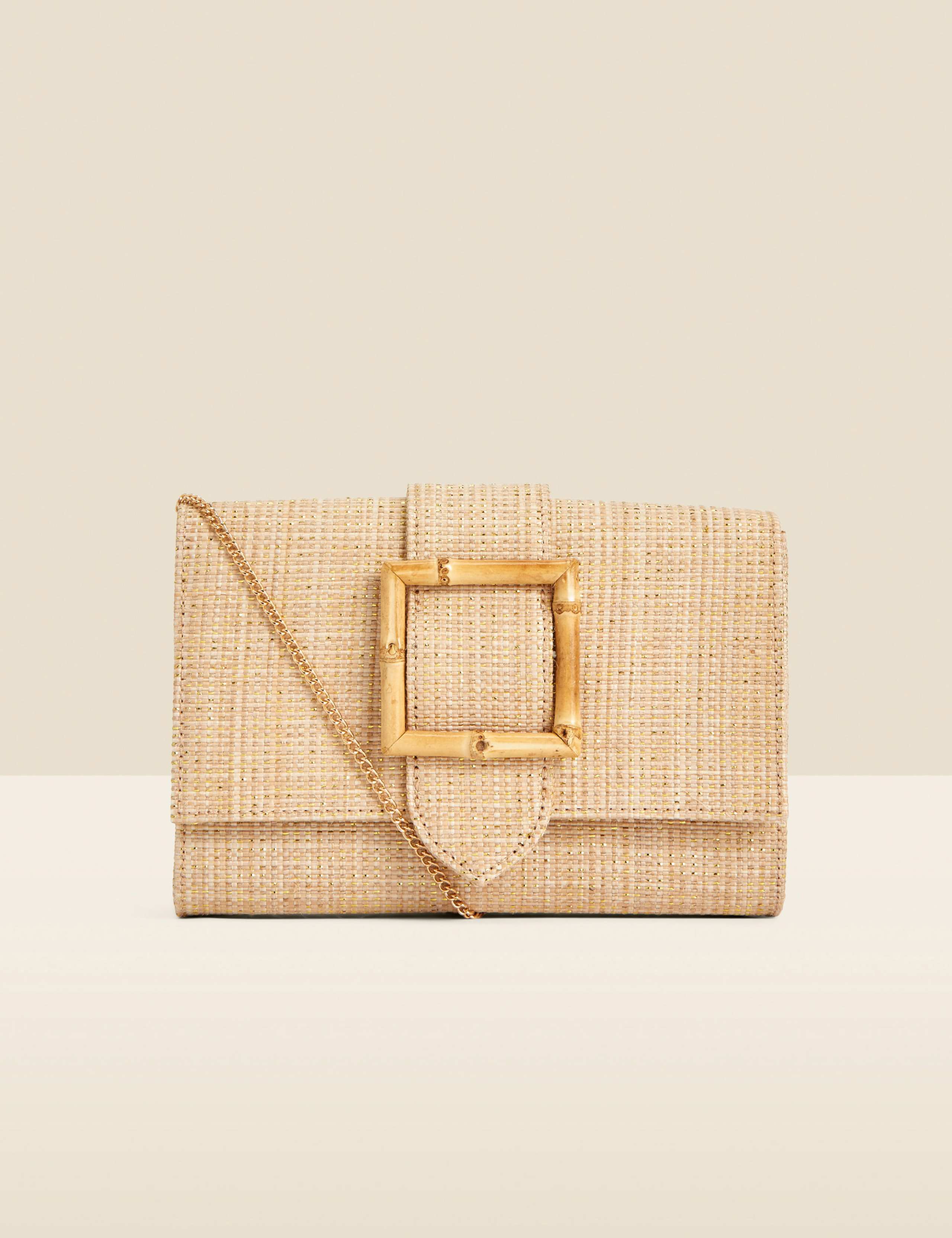 Straw Buckle Detail Chain Strap Clutch Bag