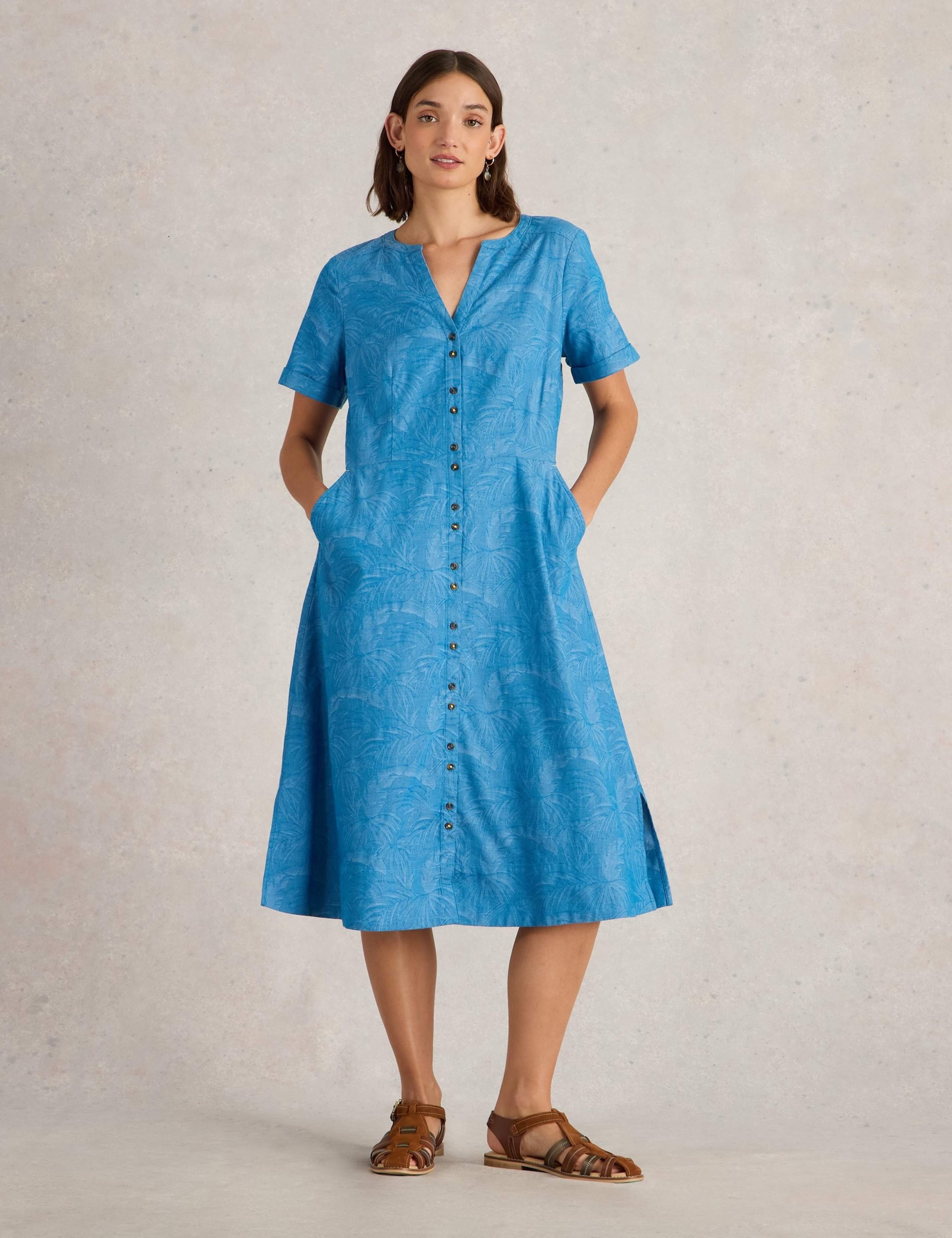 Pure Cotton Jacquard V-Neck Midi Tea Dress