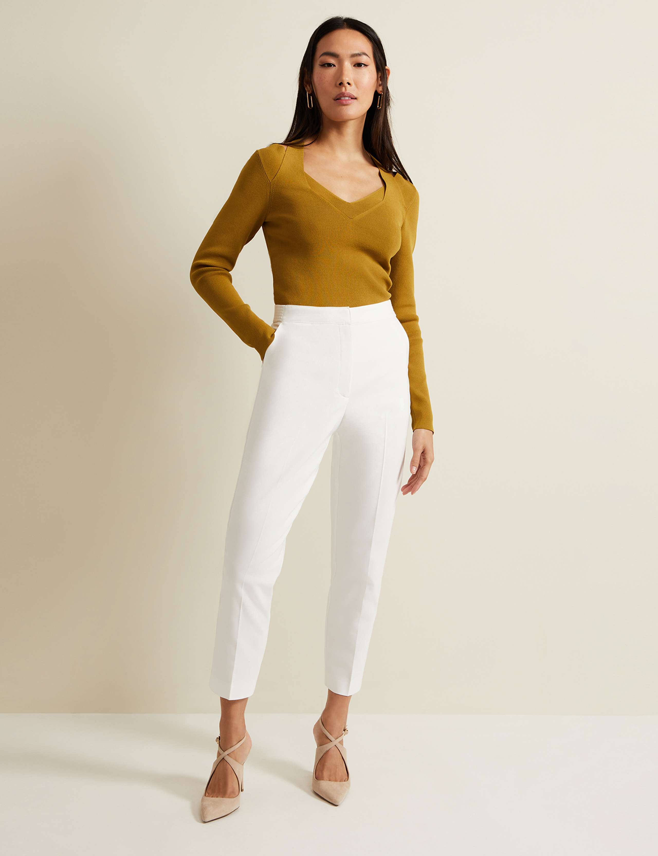 Cotton Blend Tapered Trousers