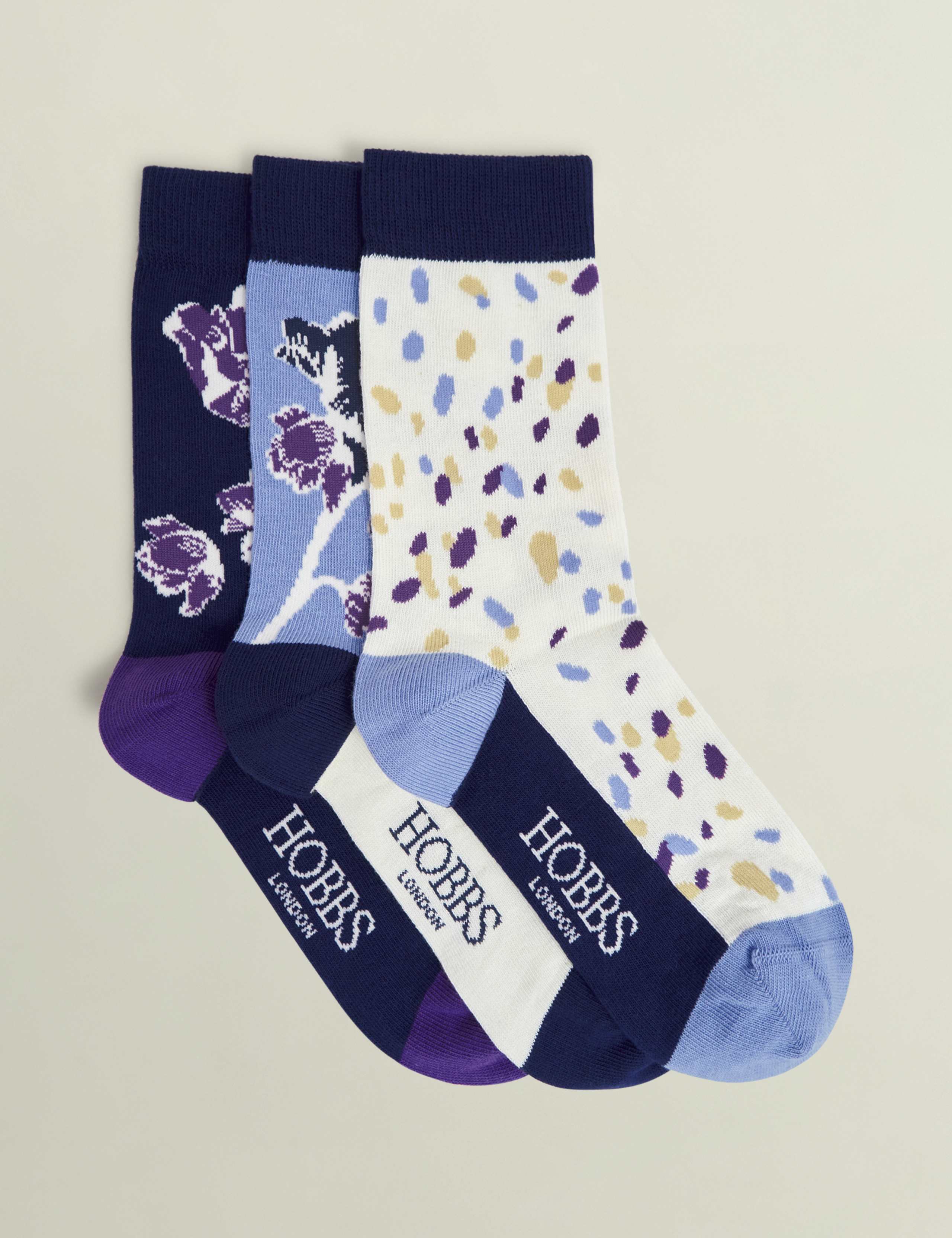 3pk Cotton Rich Floral Ankle High Socks