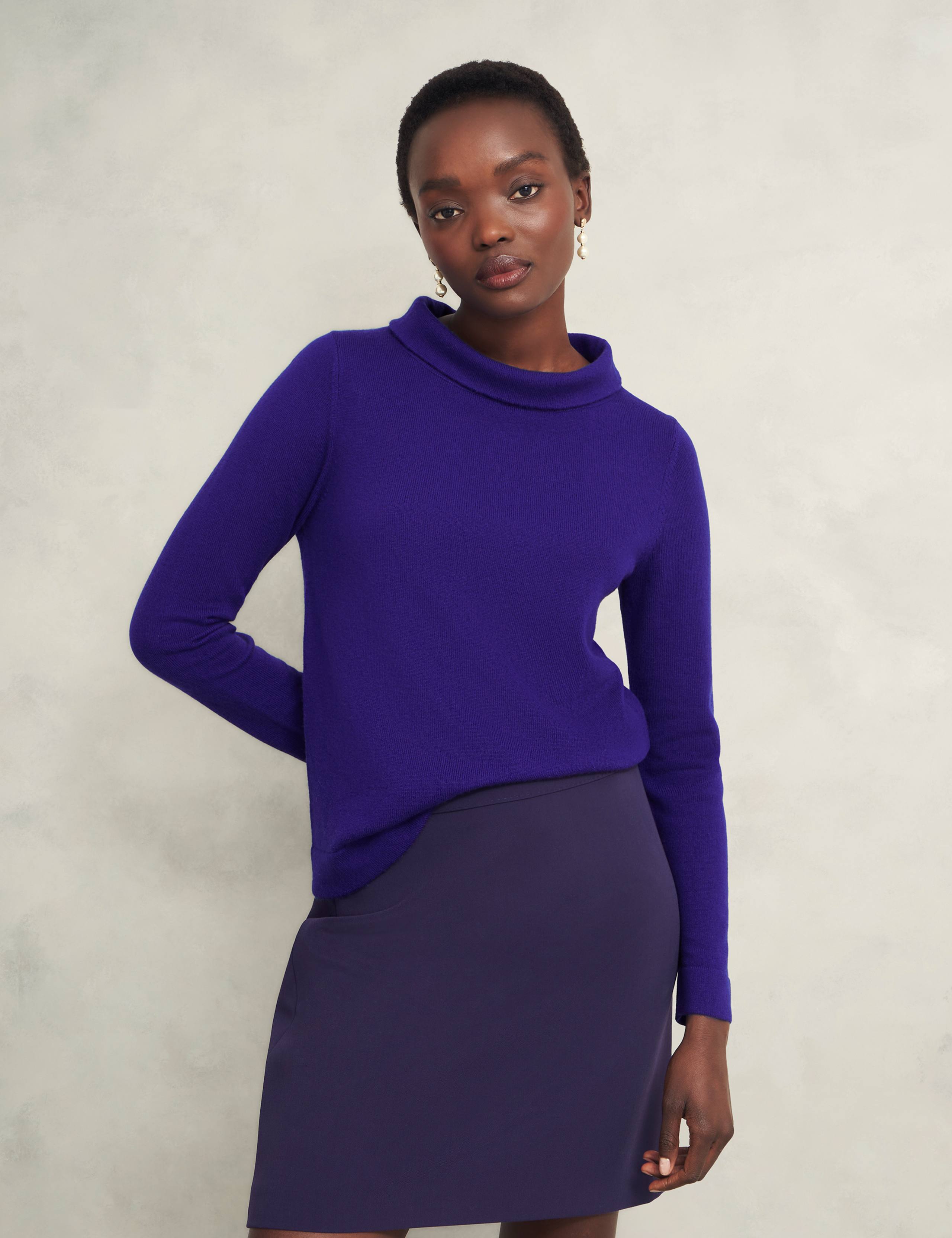 Merino Wool Rich Textured Roll Neck Jumper