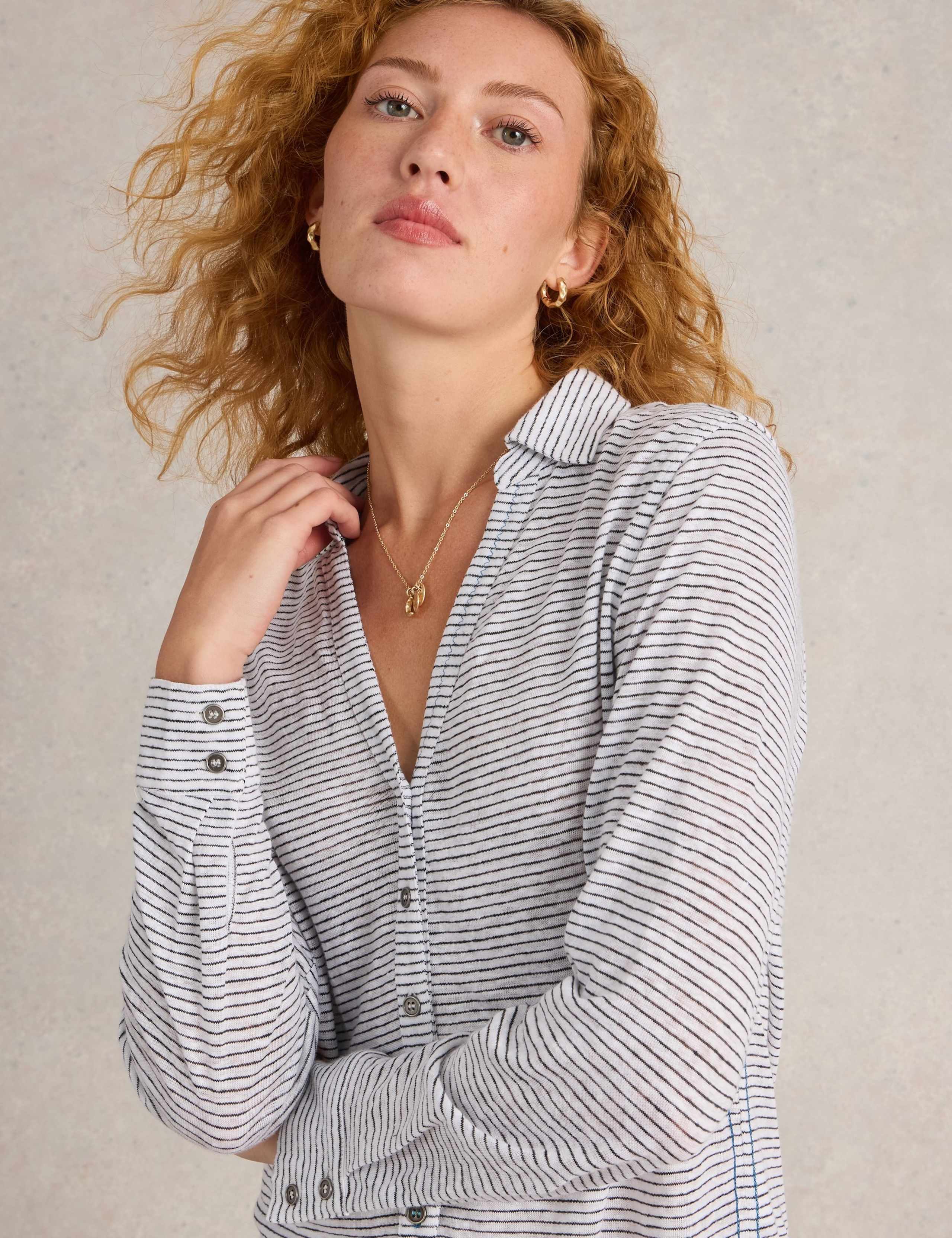Pure Linen Striped Collared Shirt