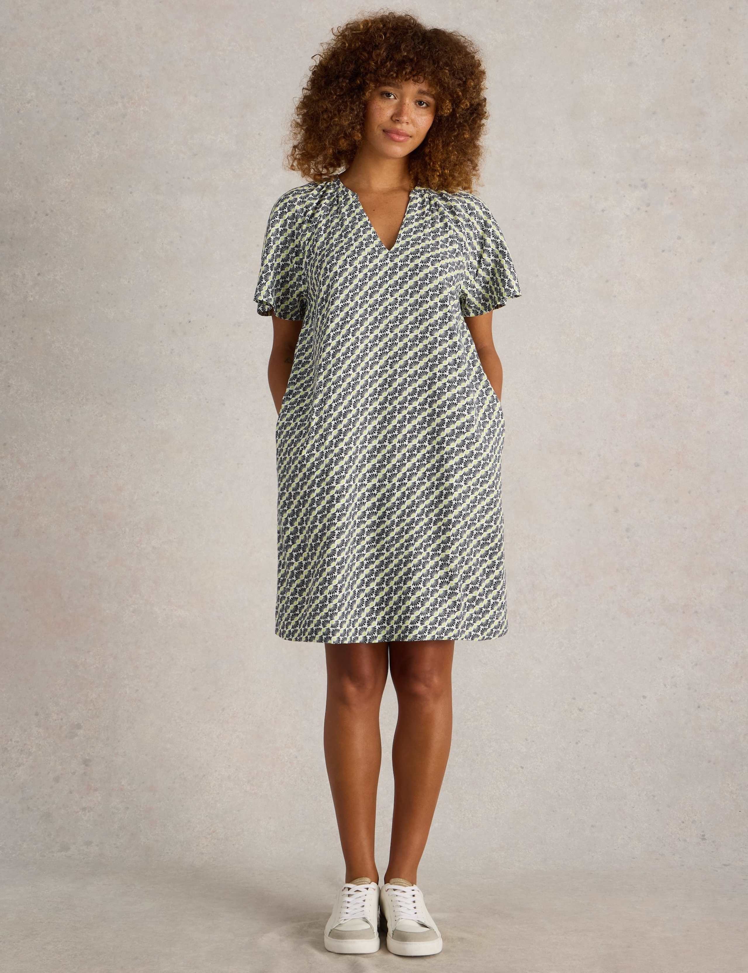 Printed V-Neck Tea Dress