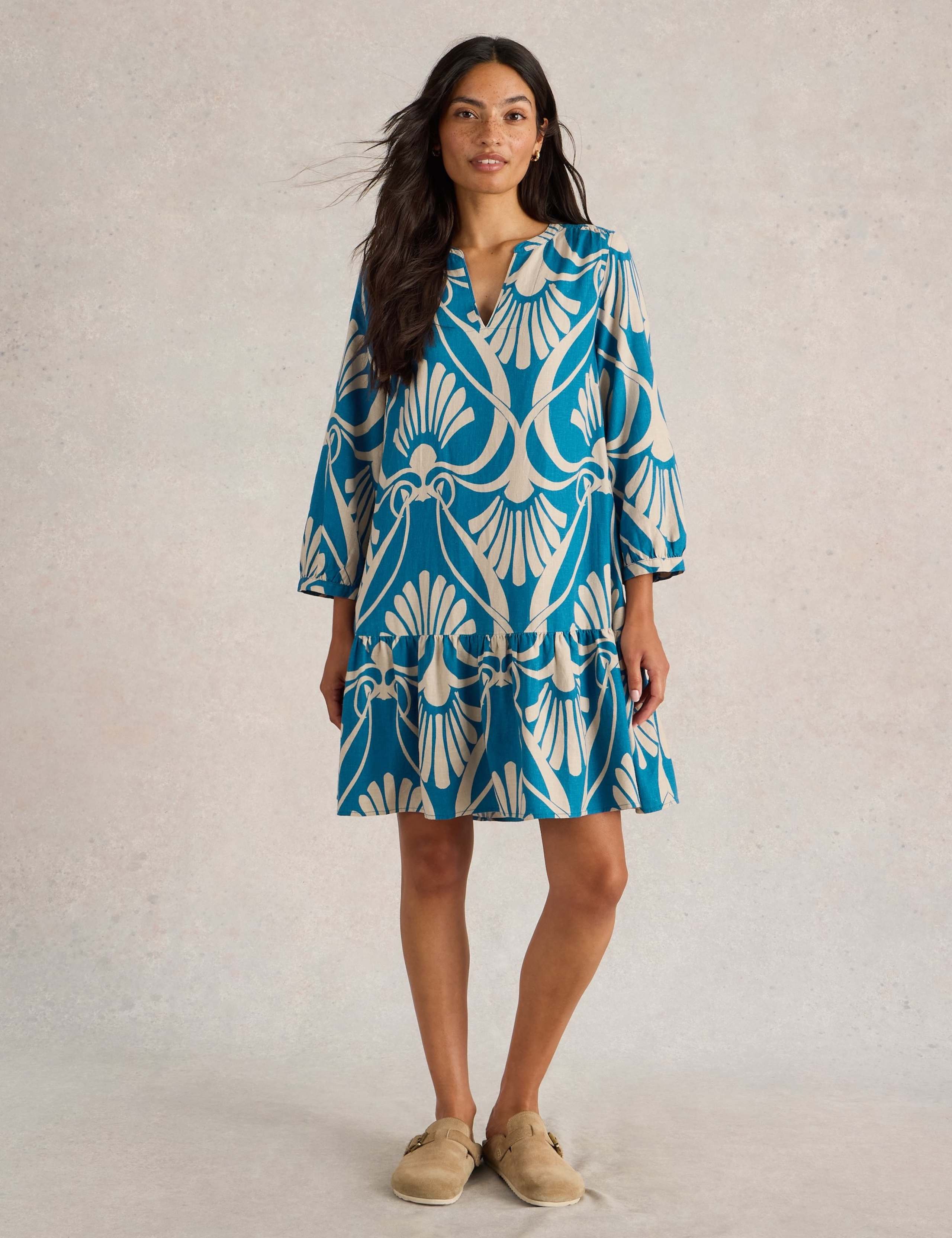 Linen Rich Printed Tea Dress