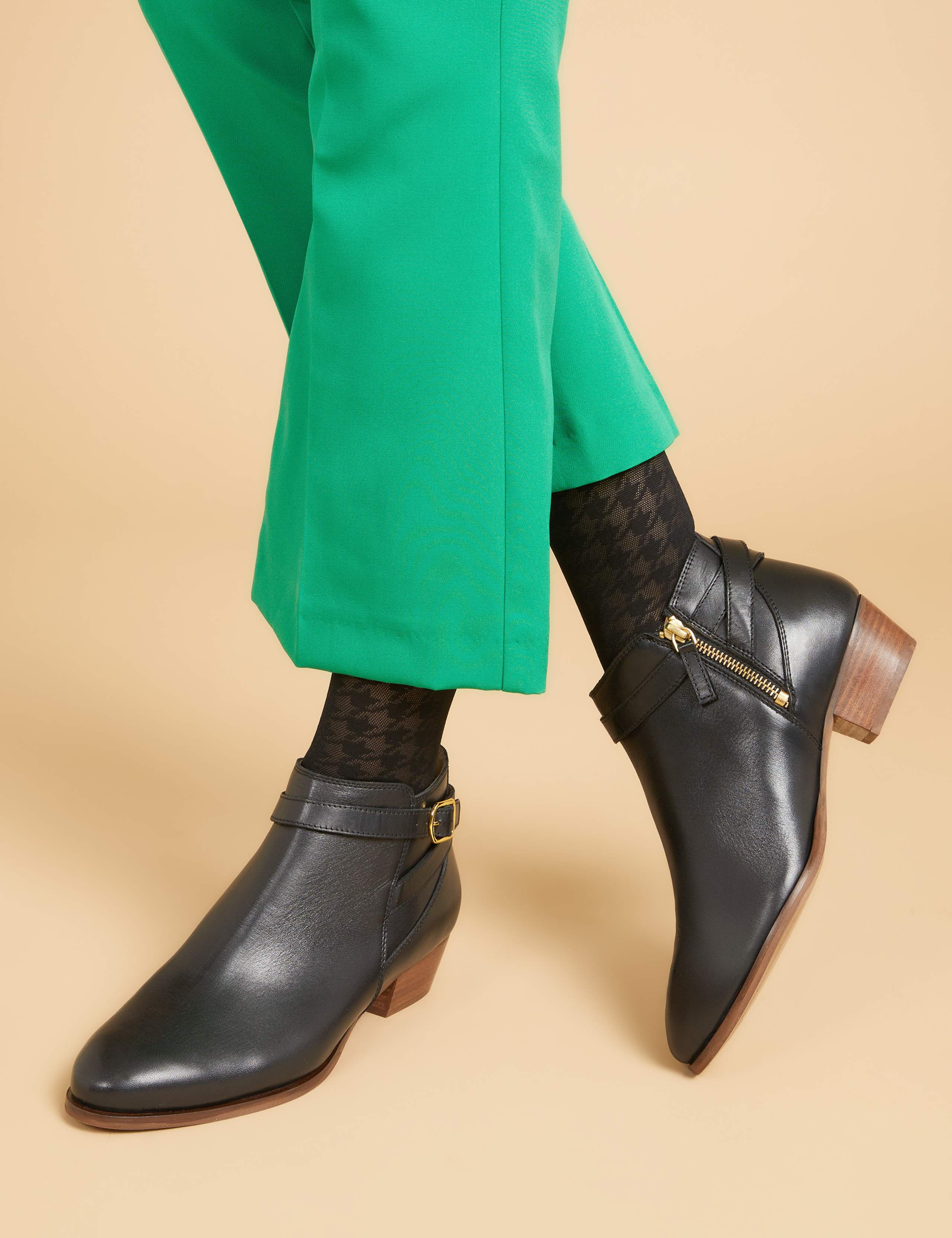 Leather Block Heel Ankle Boots