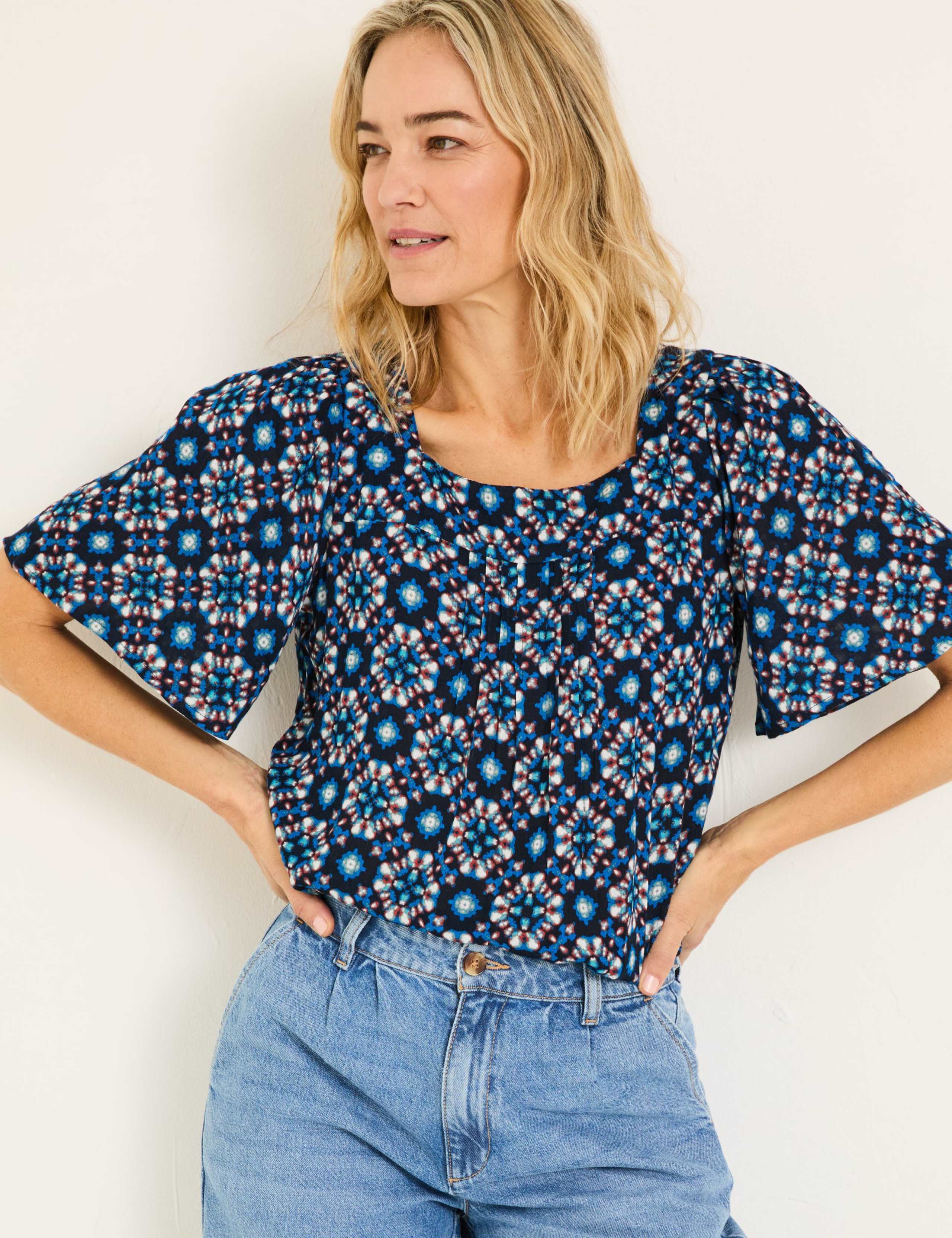 Floral Square Neck Angel Sleeve Blouse