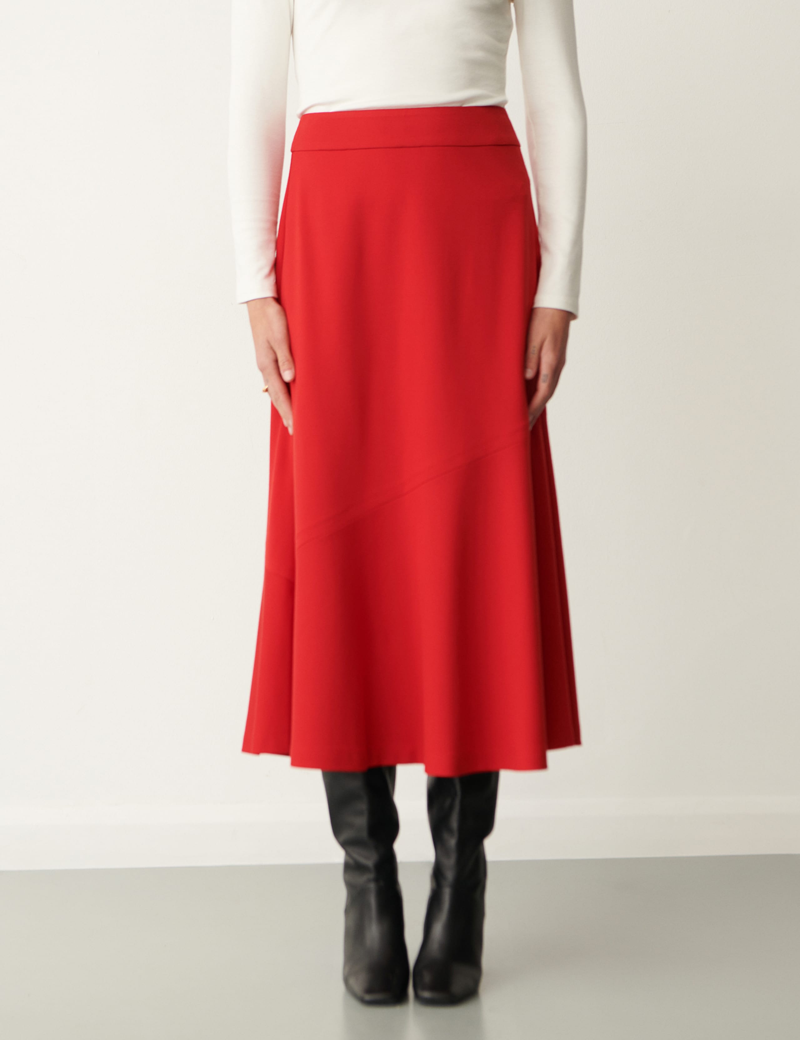 Ponte Jersey Seam Detail Midi A-Line Skirt