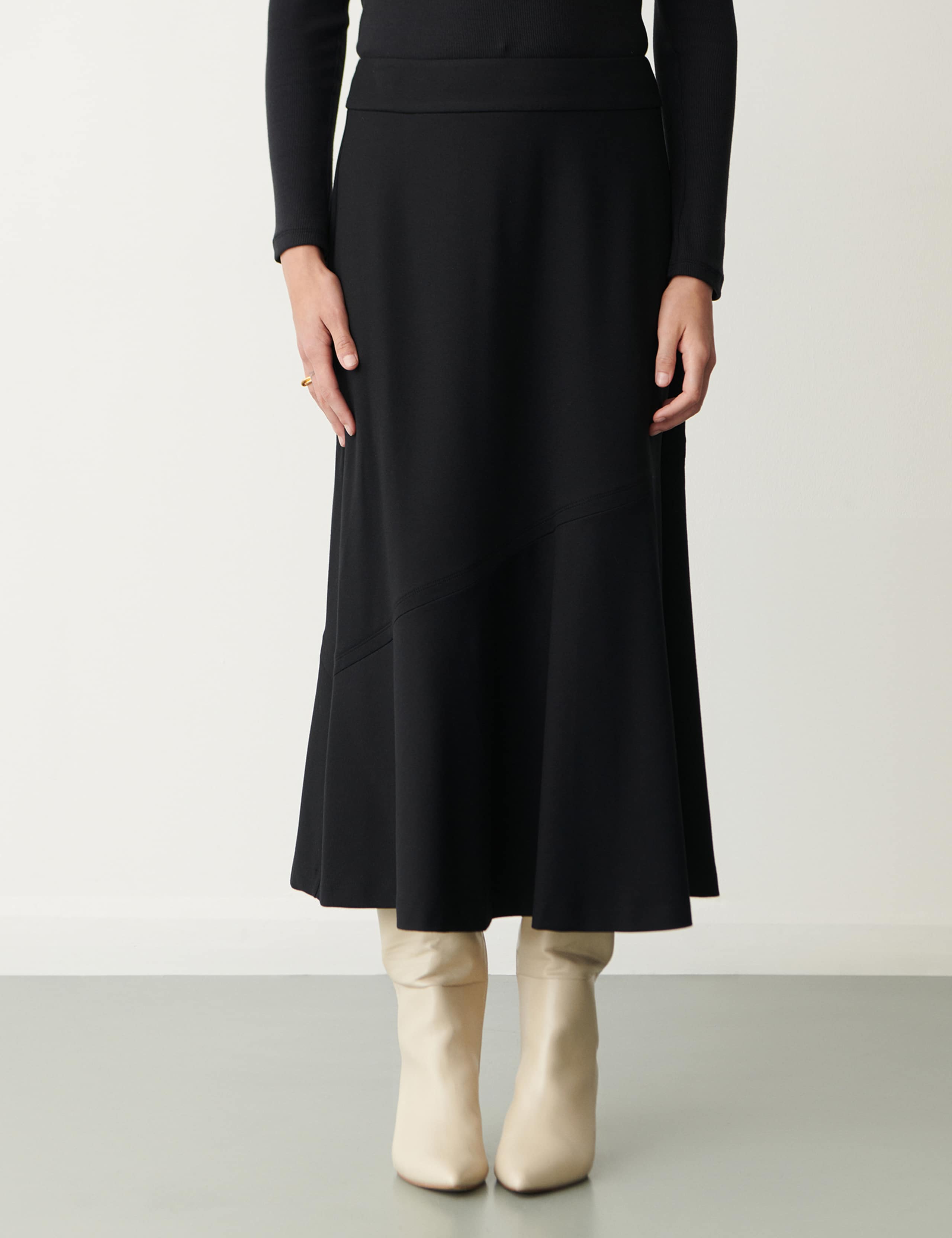 Ponte Jersey Seam Detail Midi A-Line Skirt