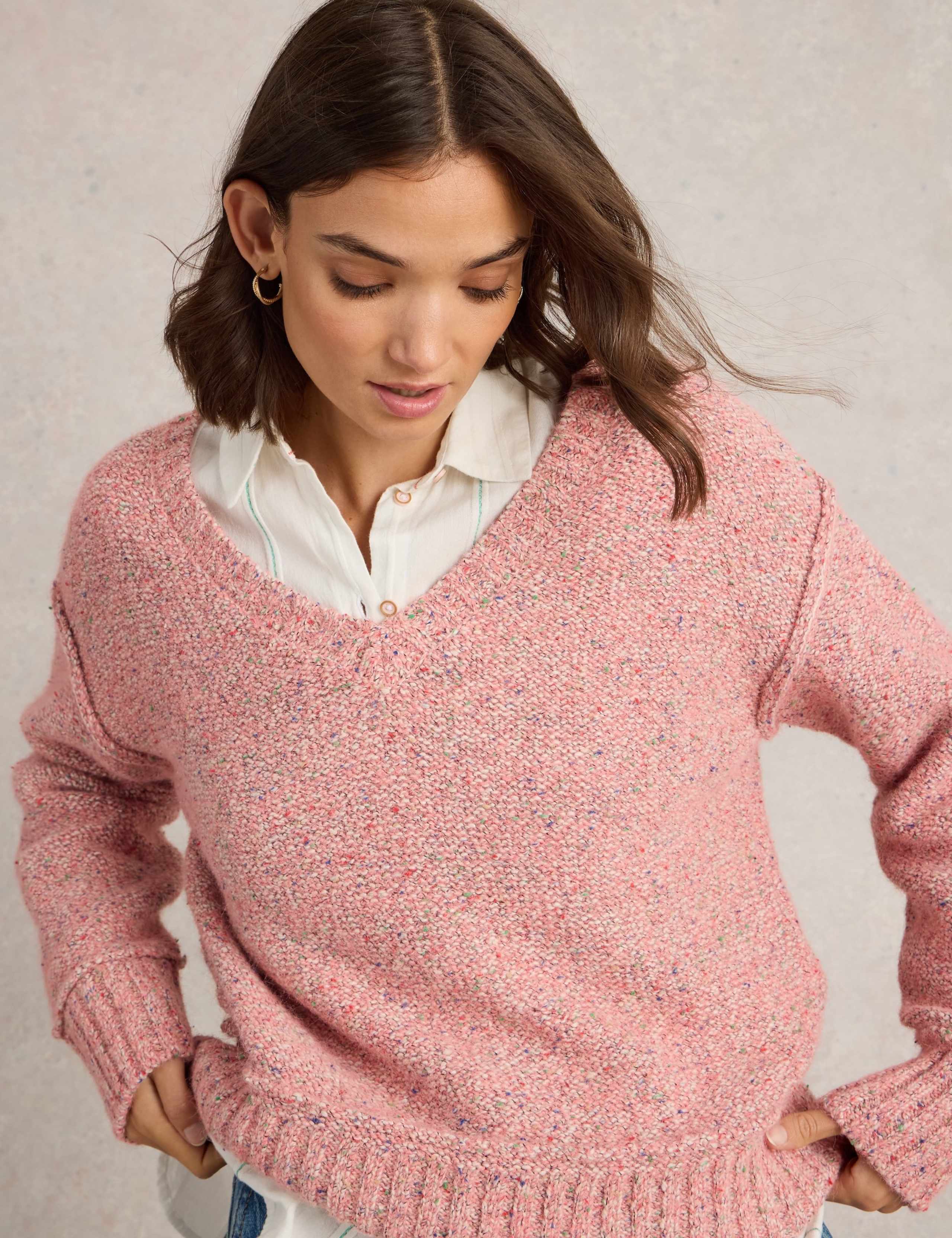Cotton Rich Textured V-Neck Jumper