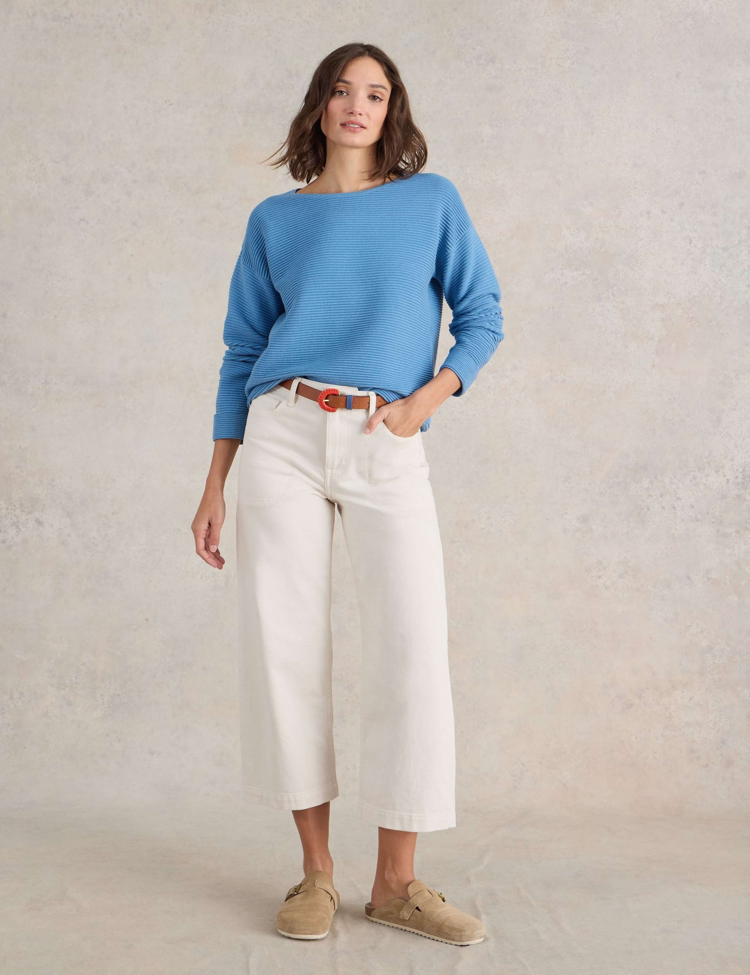 Pure Cotton Ribbed Crew Neck Jumper