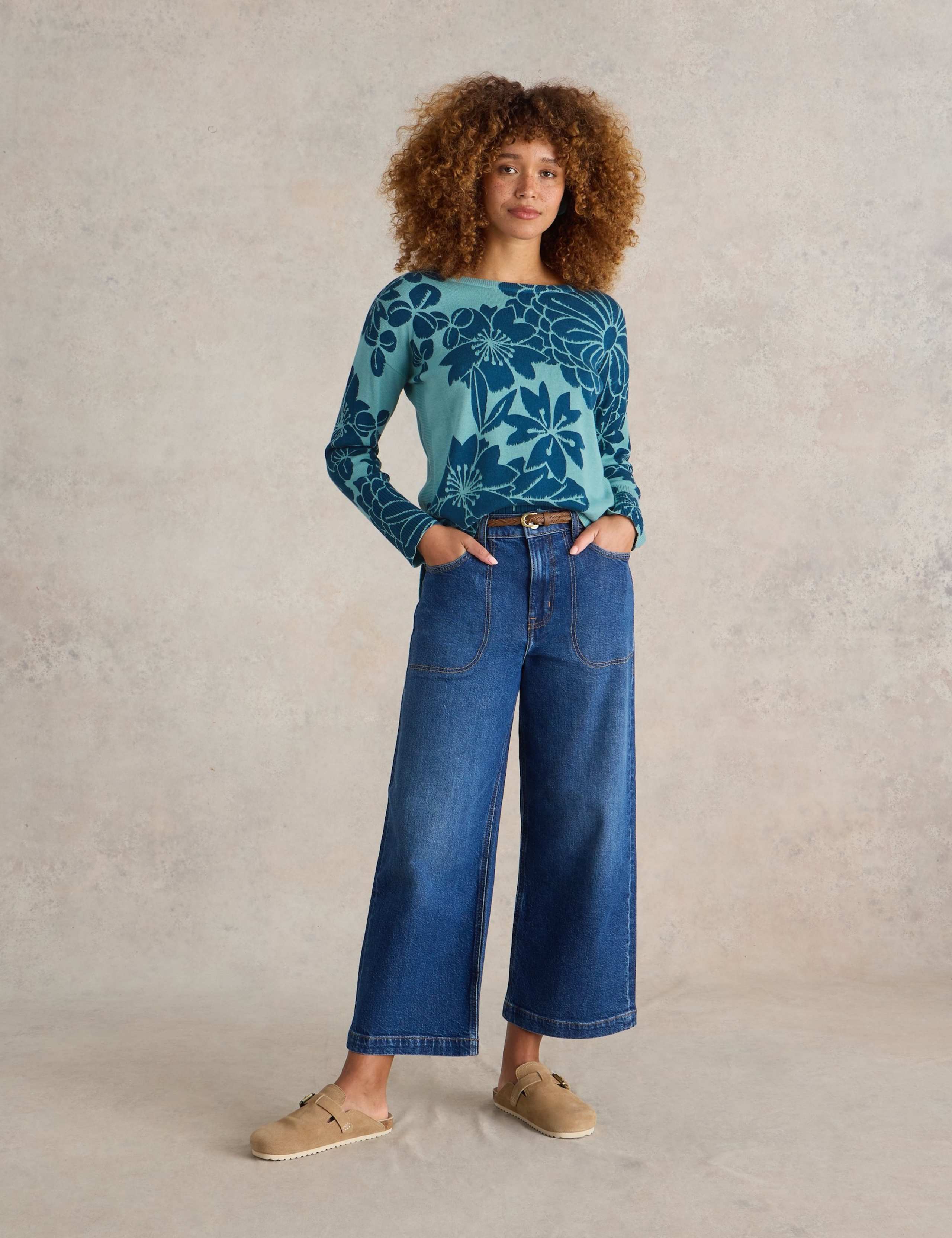 Cotton Rich Floral Crew Neck Jumper