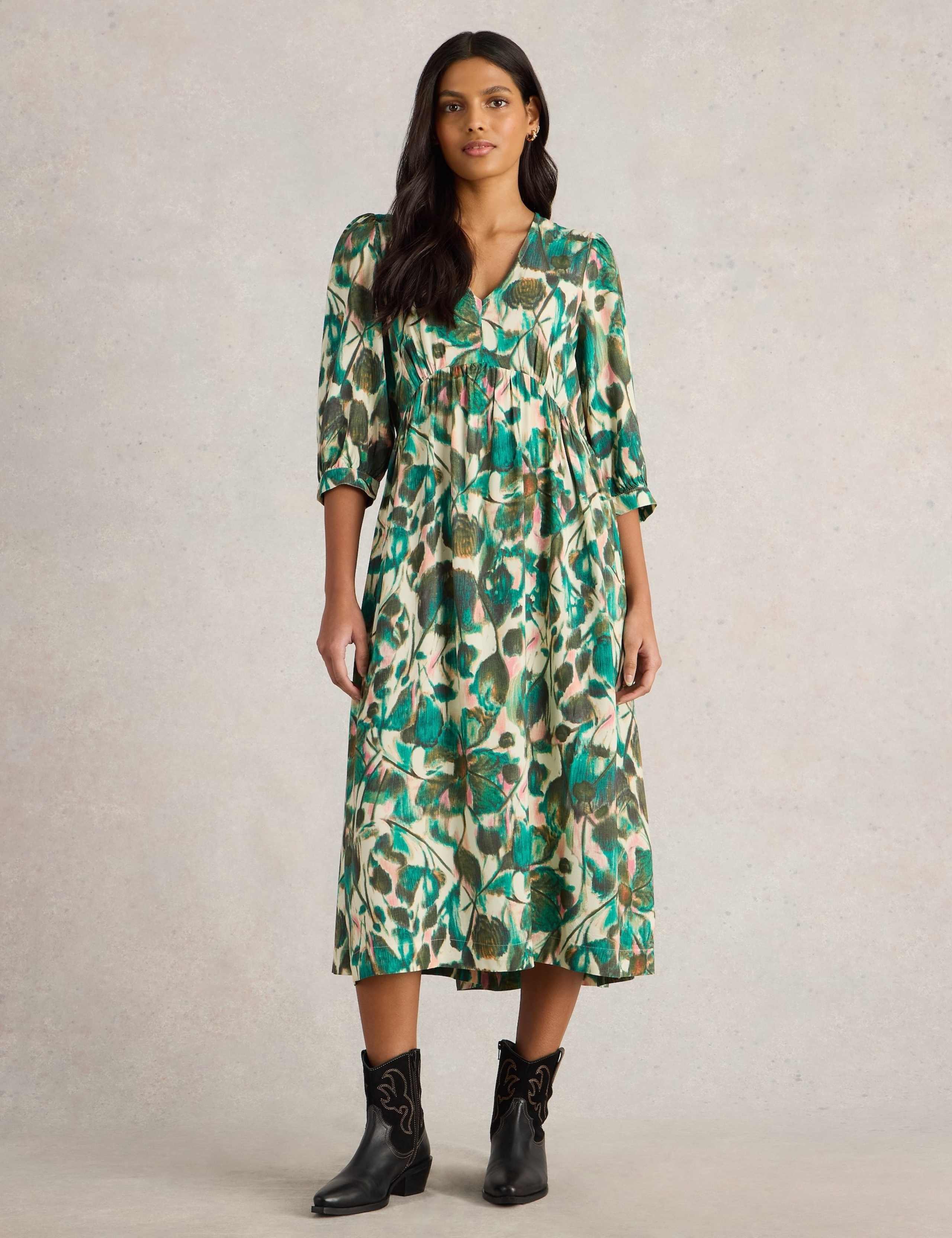 Floral V-Neck Midi Tea Dress