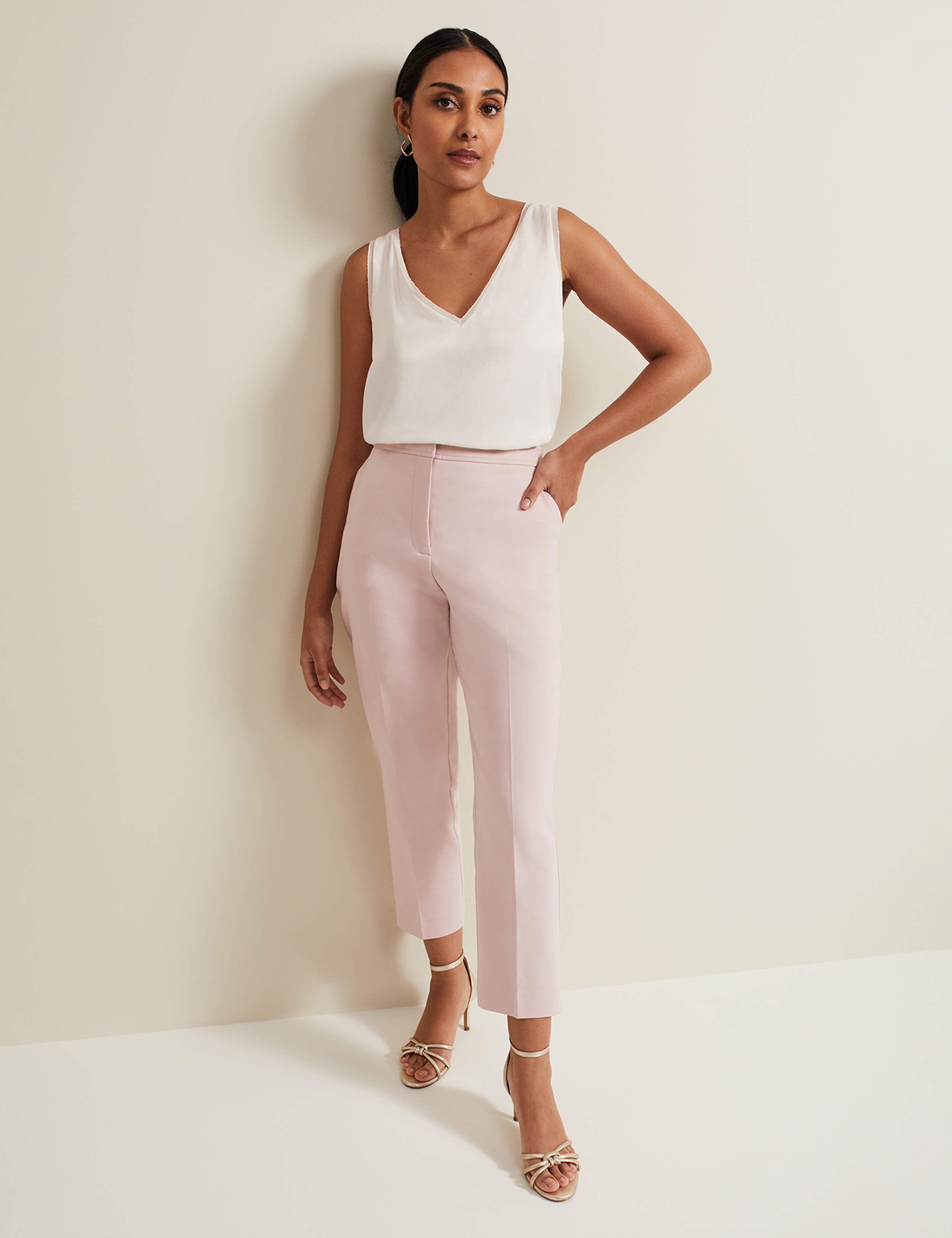 Cotton Blend Tapered Trousers