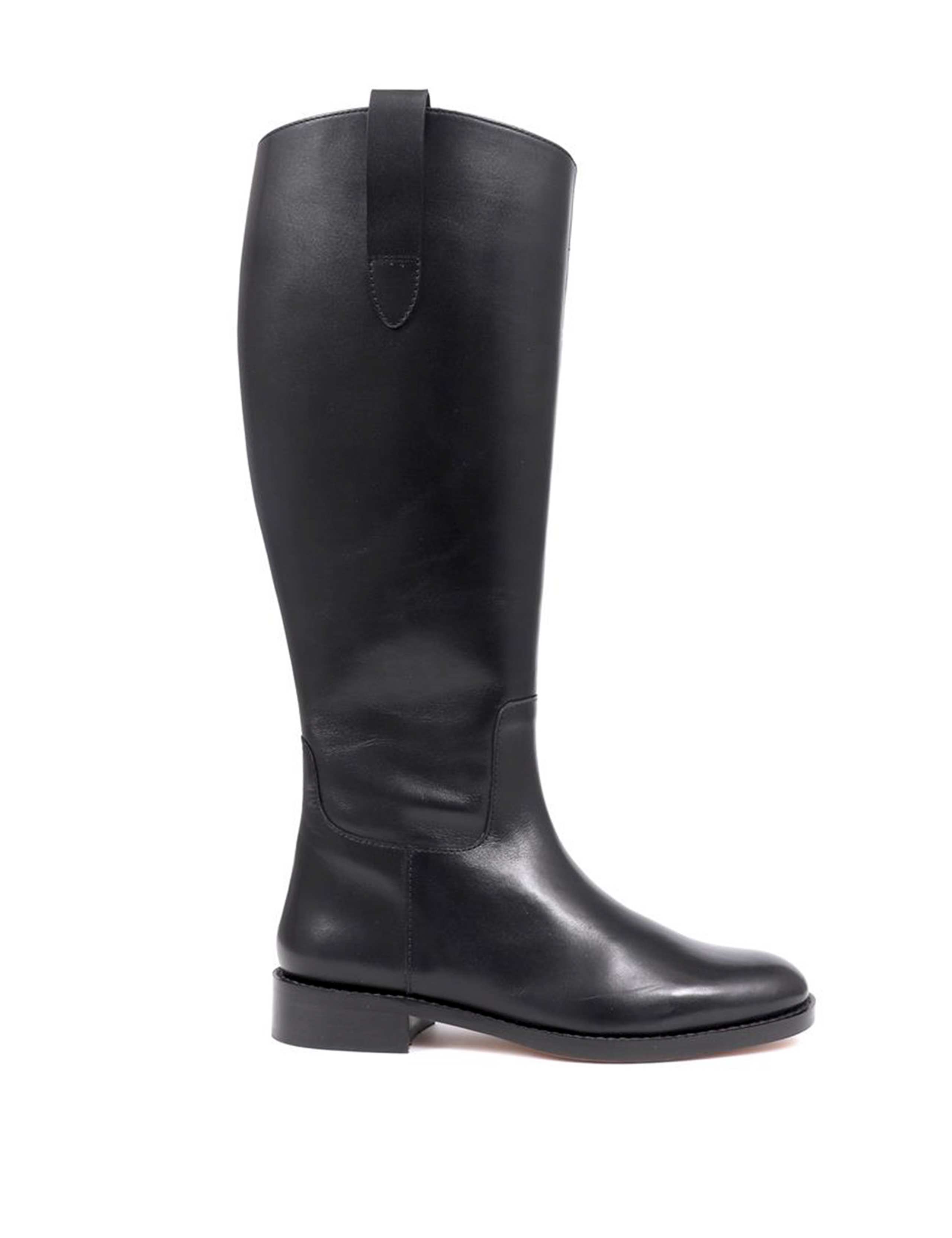 Leather Buckle Flat Knee High Boots