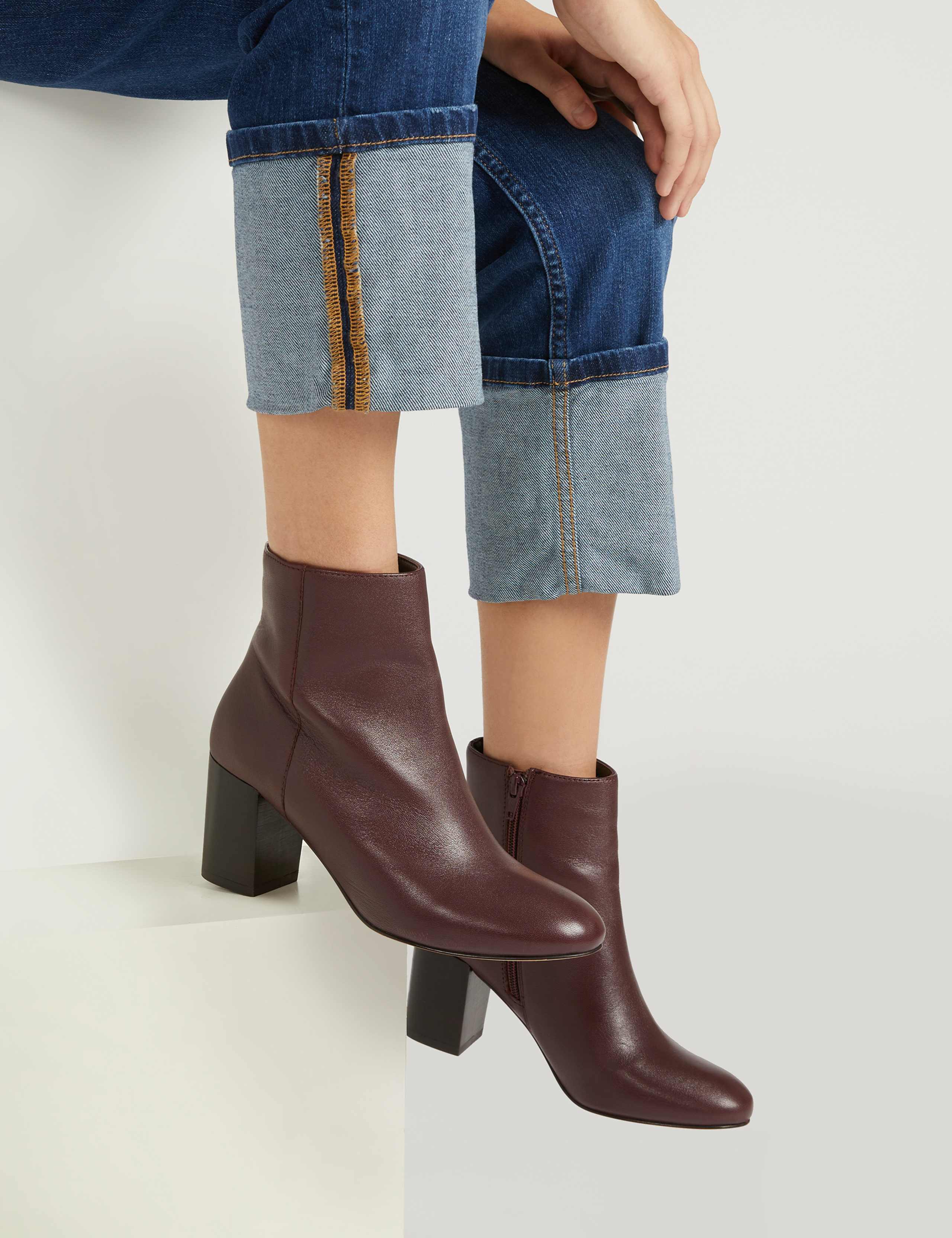 Leather Block Heel Ankle Boots