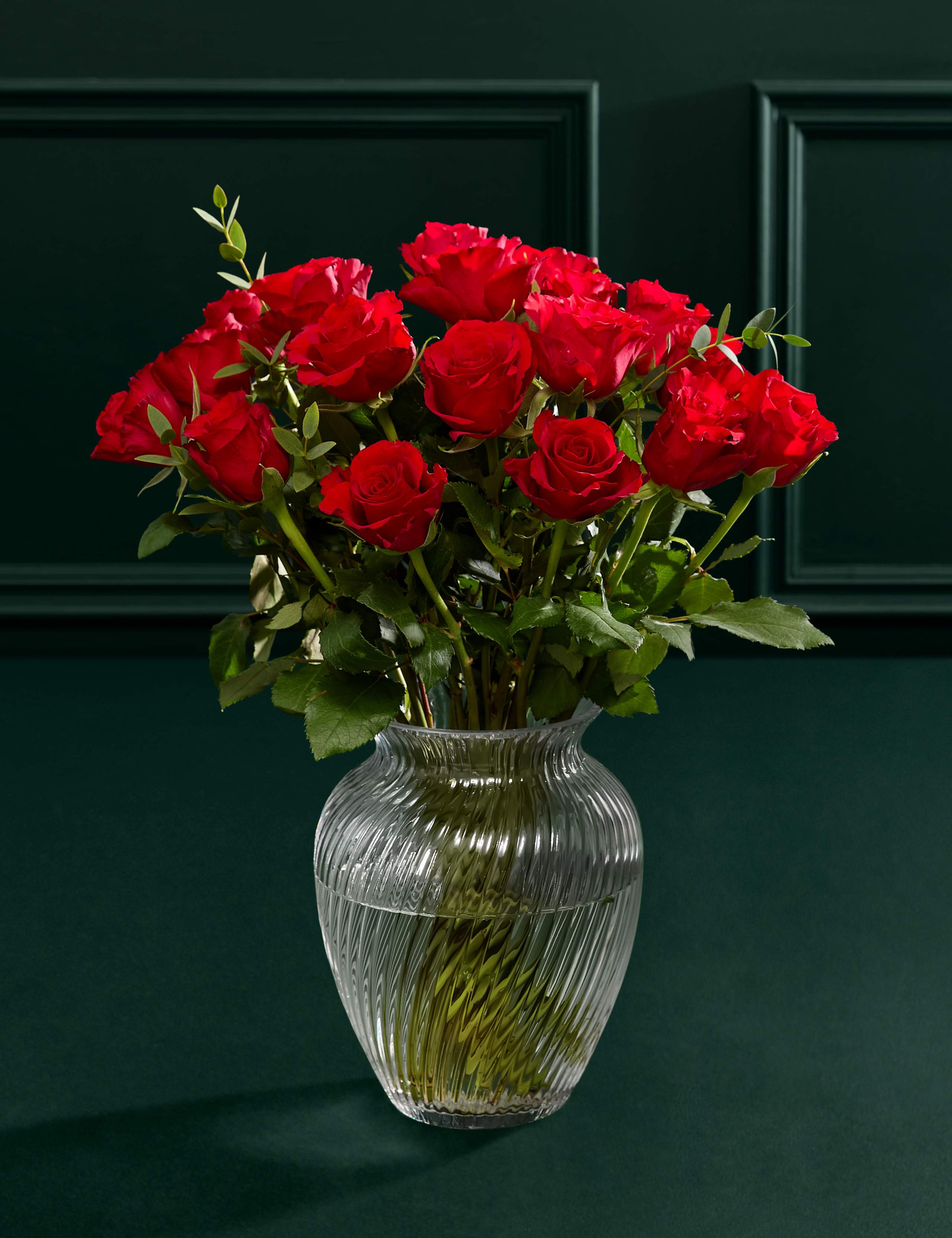Valentine's Red Rose Abundance Bouquet with Vase