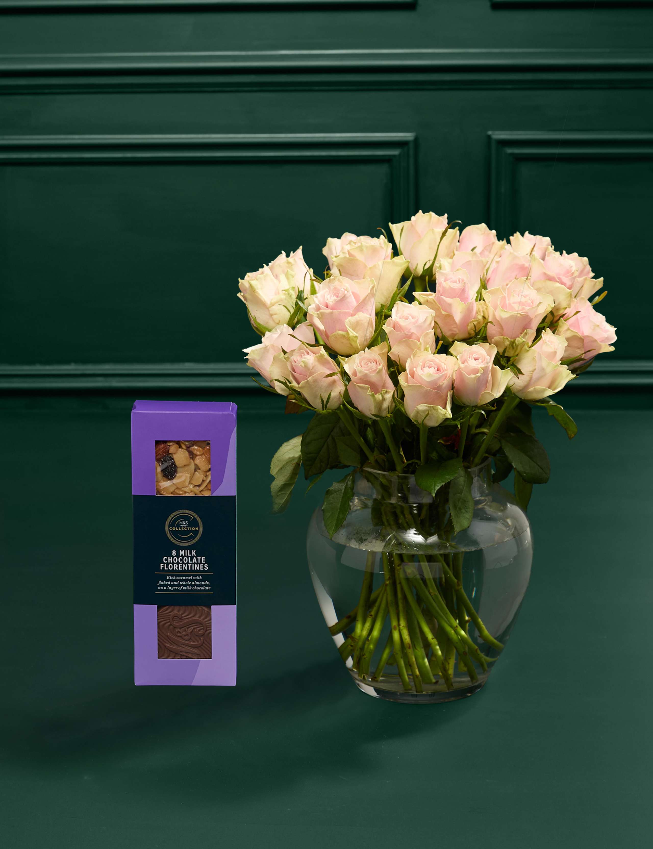 Blush Rose Bouquet with Chocolate Florentines