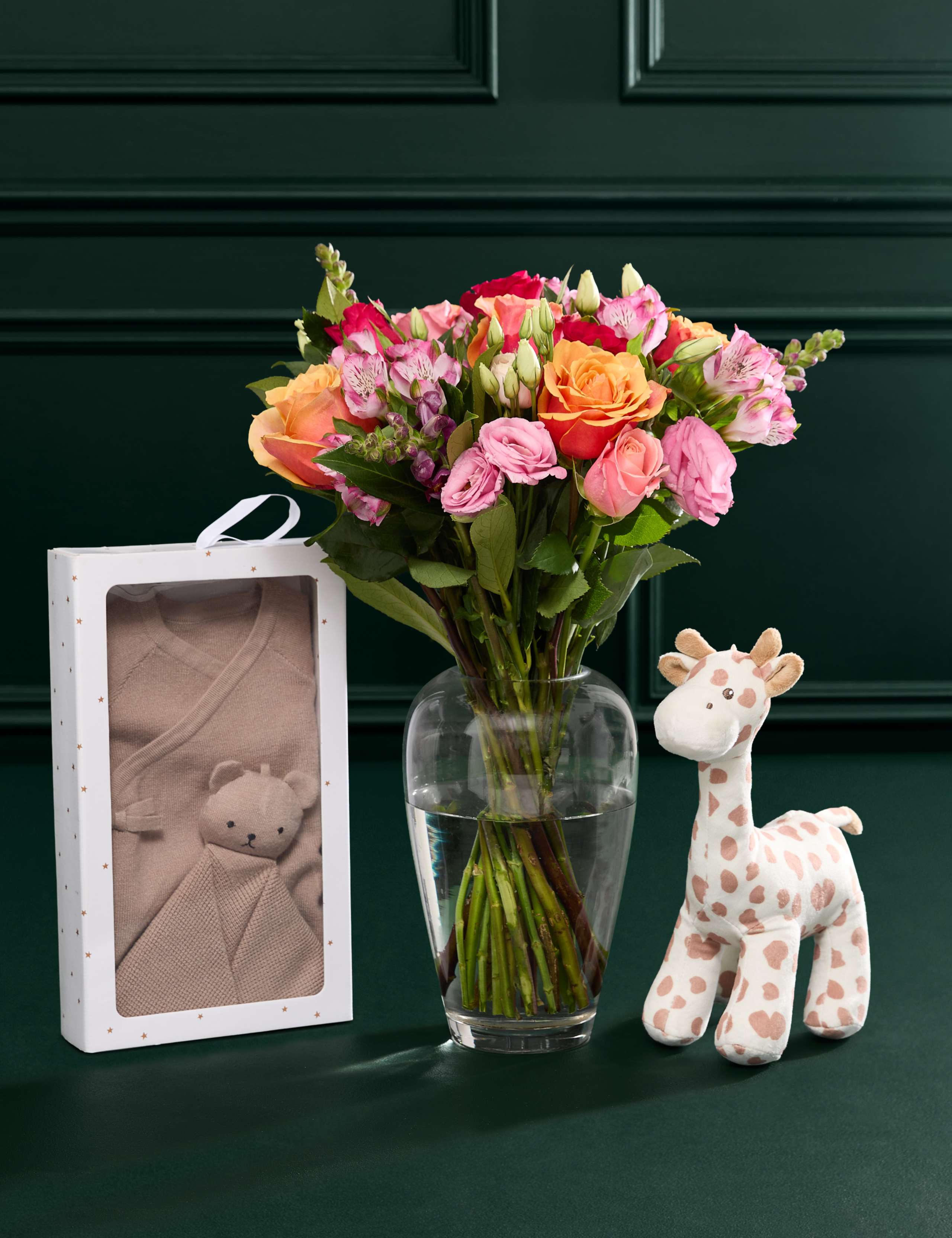New Baby Rose & Lisianthus Bouquet with Baby Set (0-3 months)