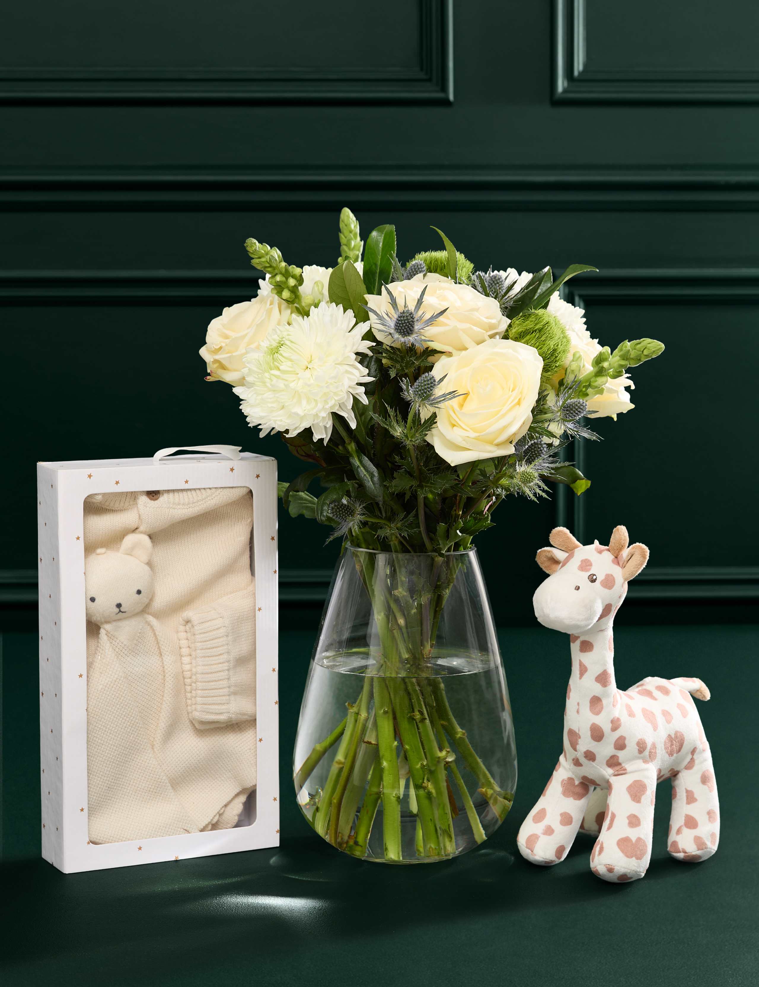 New Baby Rose & Thistle Bouquet with Baby Set (0-3 months)
