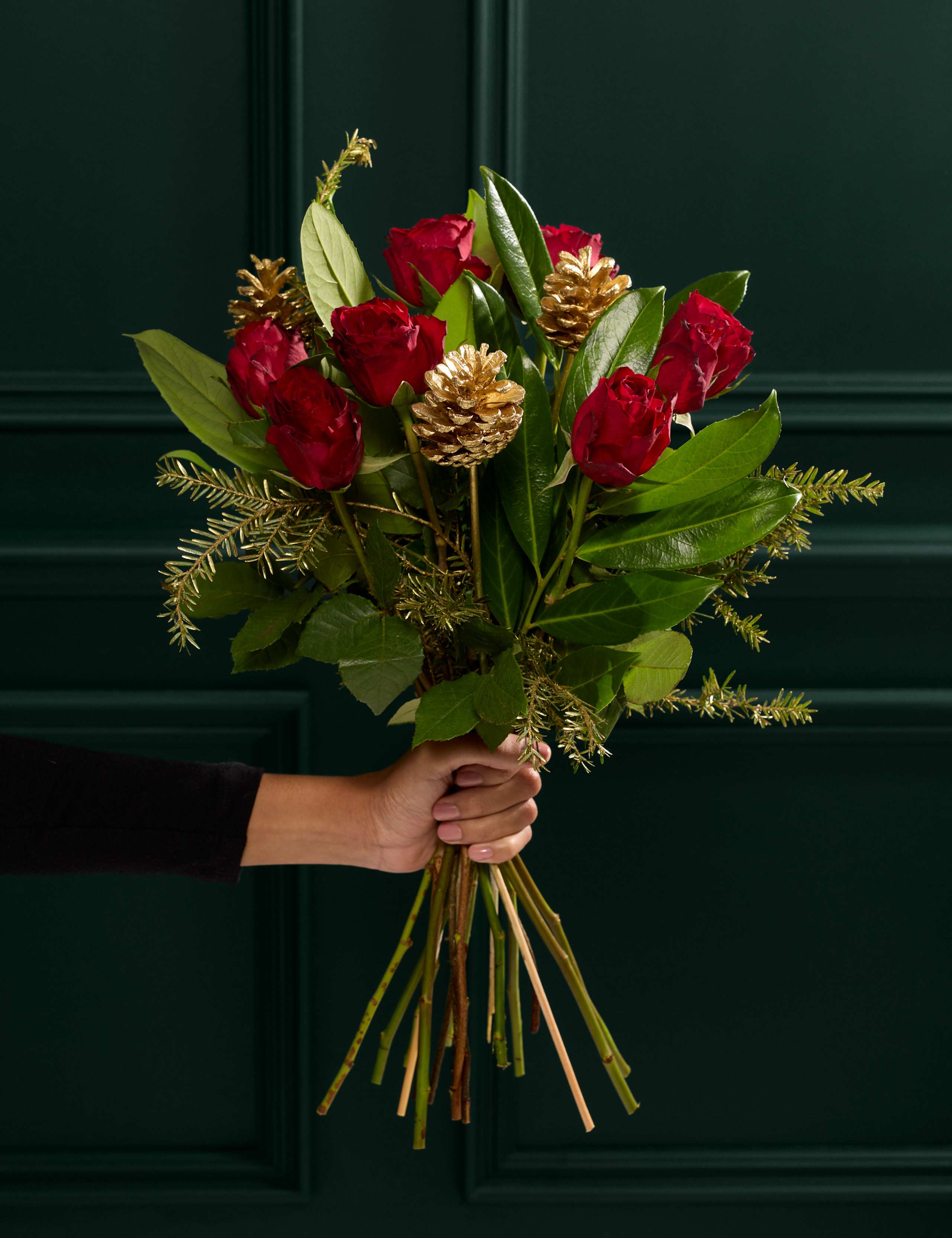 Red Rose & Pine Cone Bouquet
