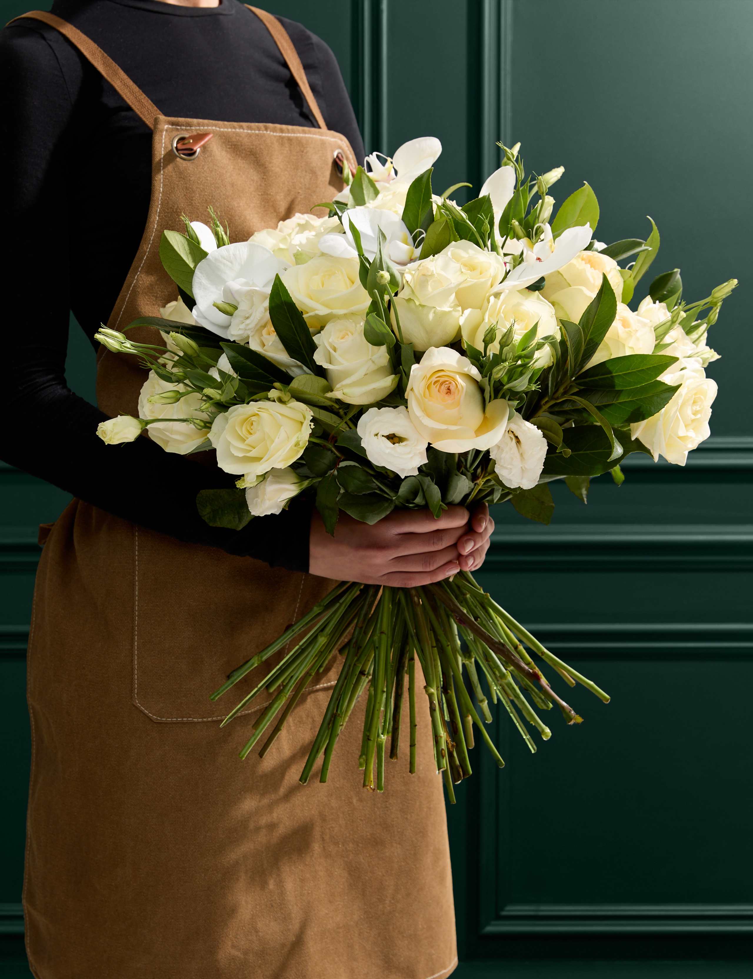 White Rose, Lisianthus & Orchid Bouquet