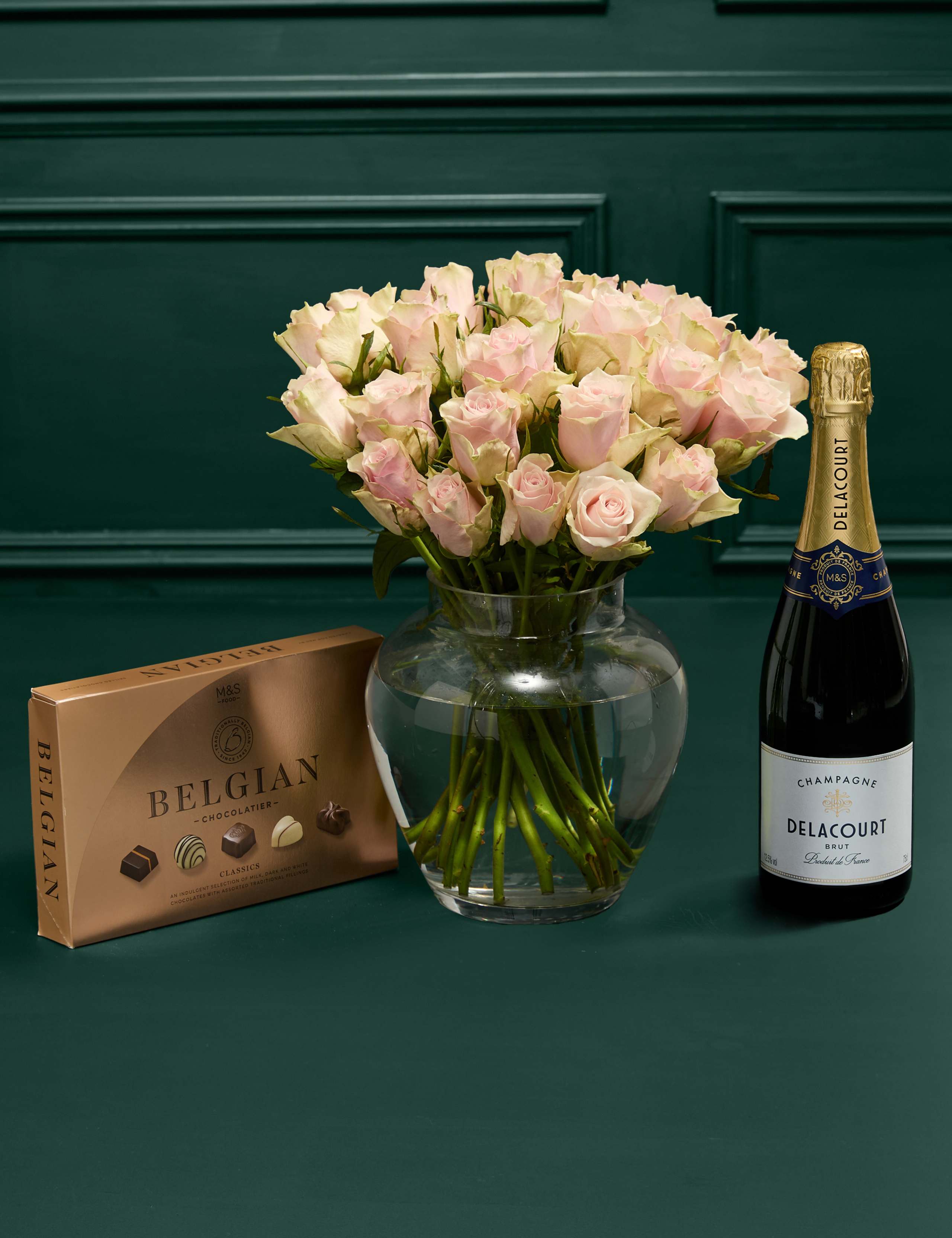 Pink Rose Abundance Bouquet with Champagne & Chocolates
