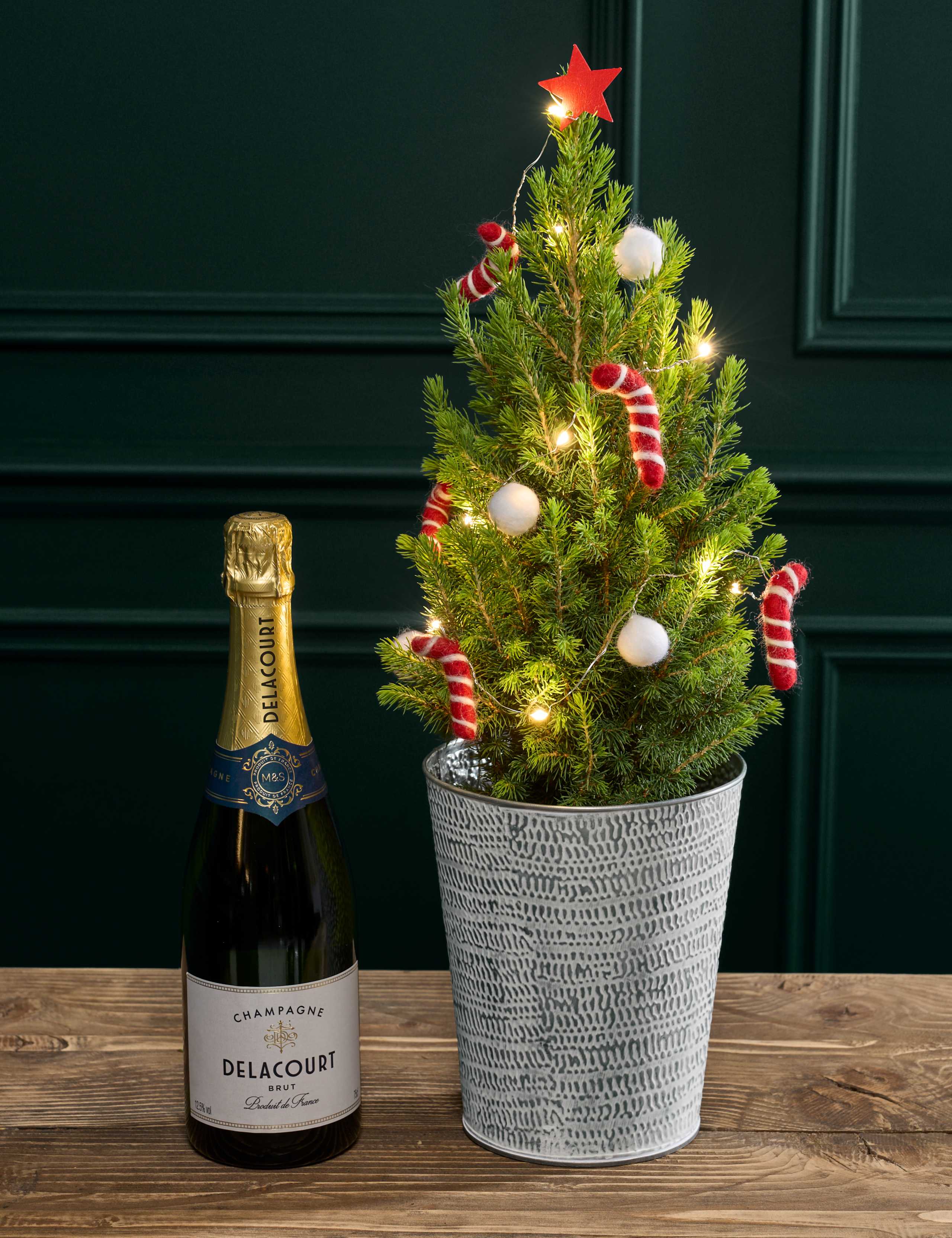 White Decorated Christmas Tree with Champagne