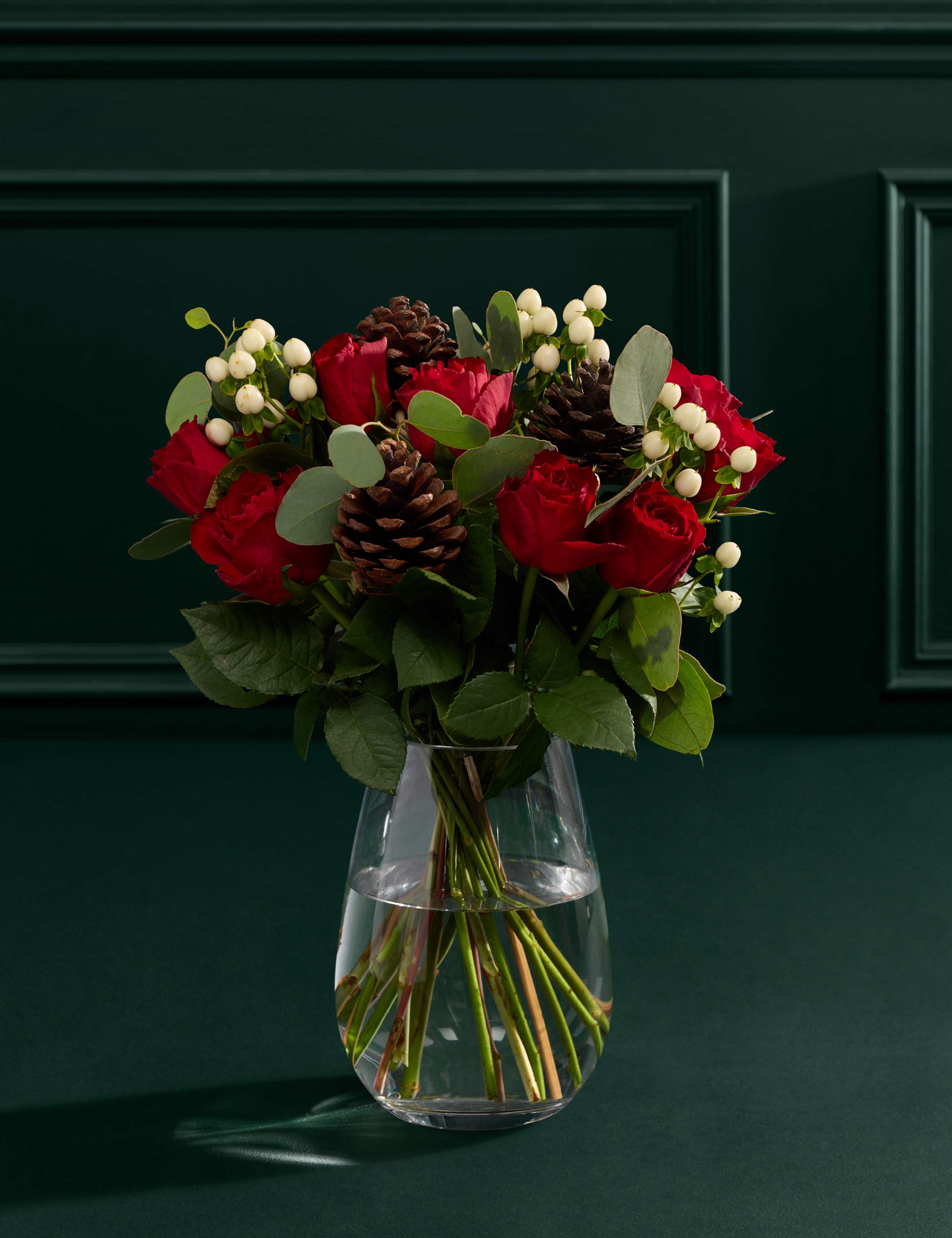 Festive Red Rose & Hypericum Bouquet