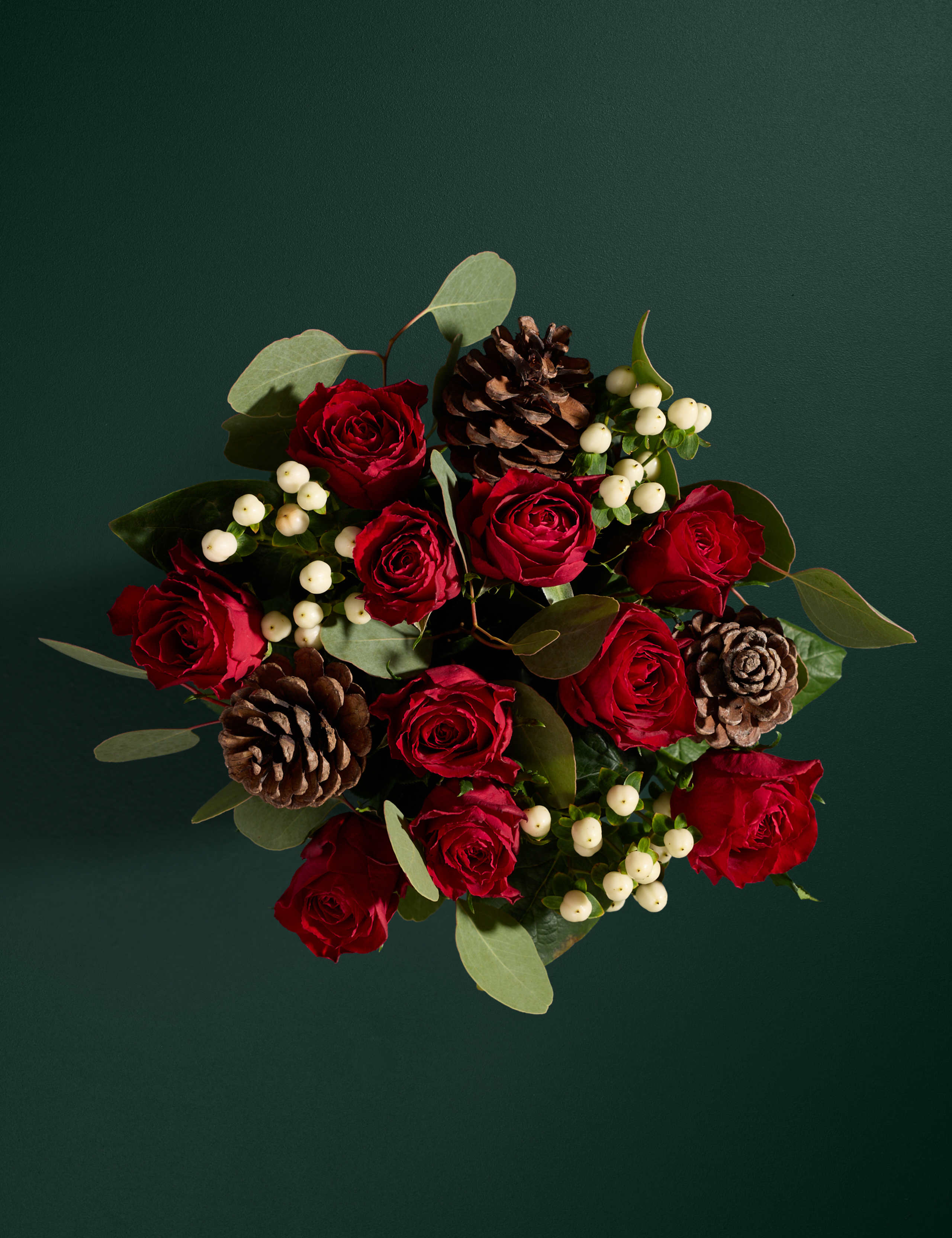 Festive Red Rose & Hypericum Bouquet