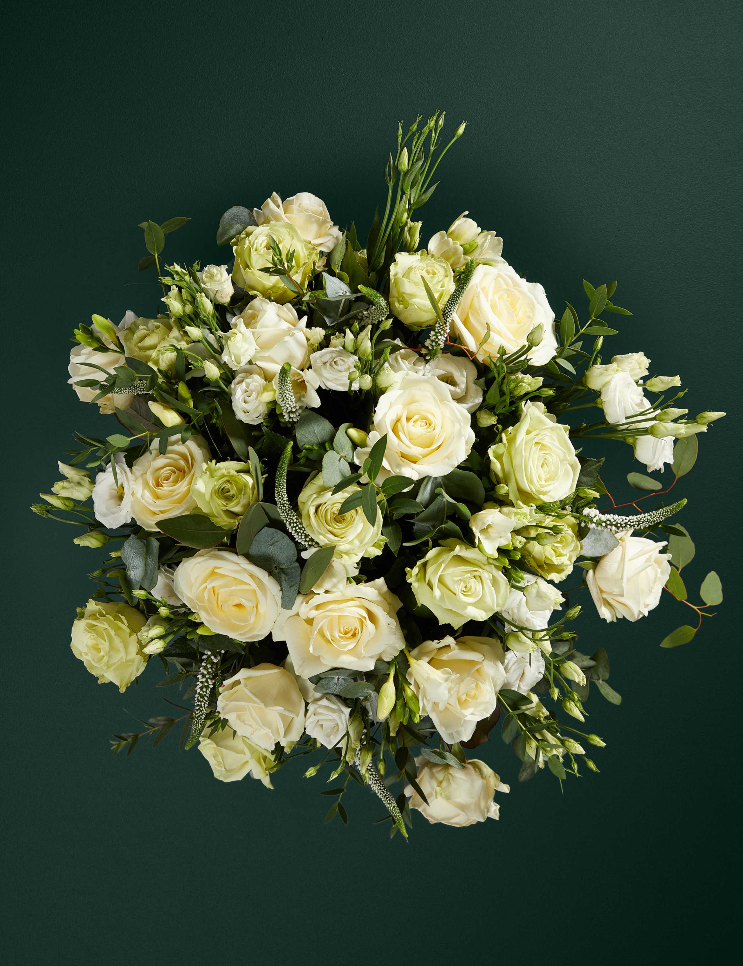Rose, Freesia & Eucalyptus Bouquet with Vase