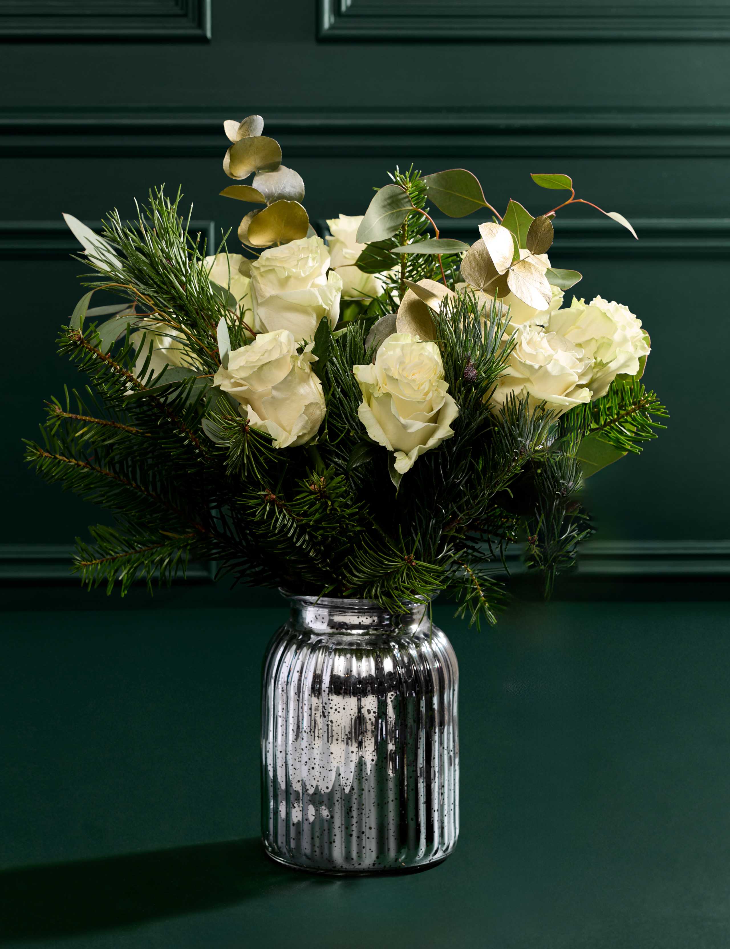 Luxury White Rose Christmas Bouquet with Vase