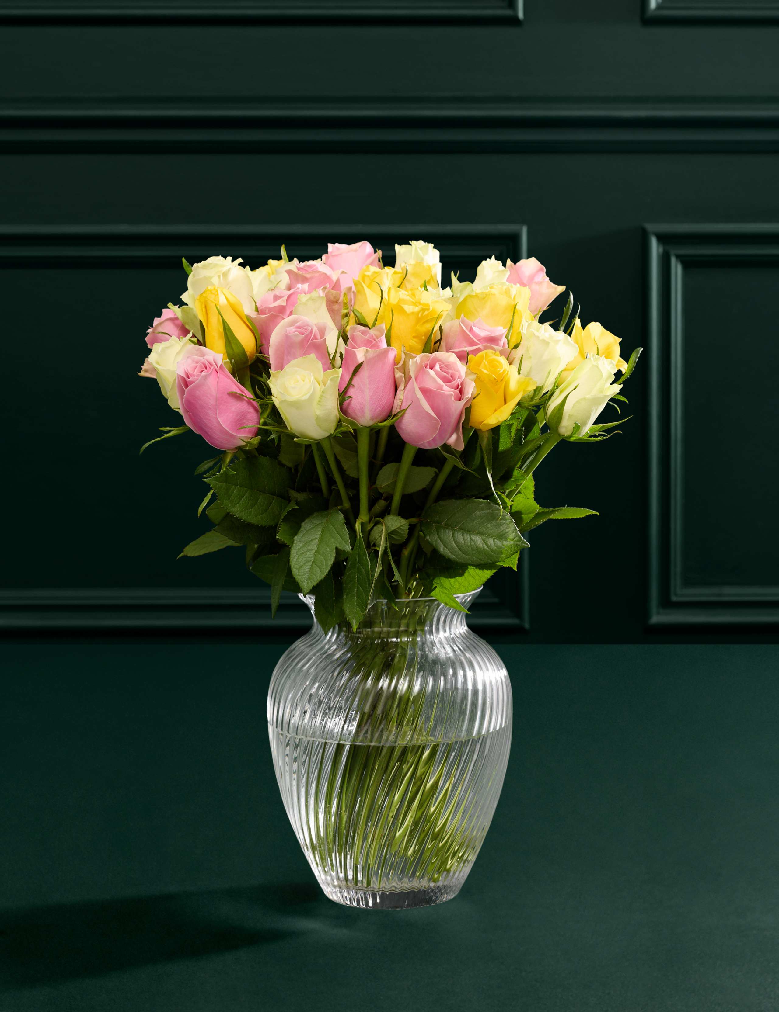 Yellow & Pink Rose Abundance Bouquet with Vase
