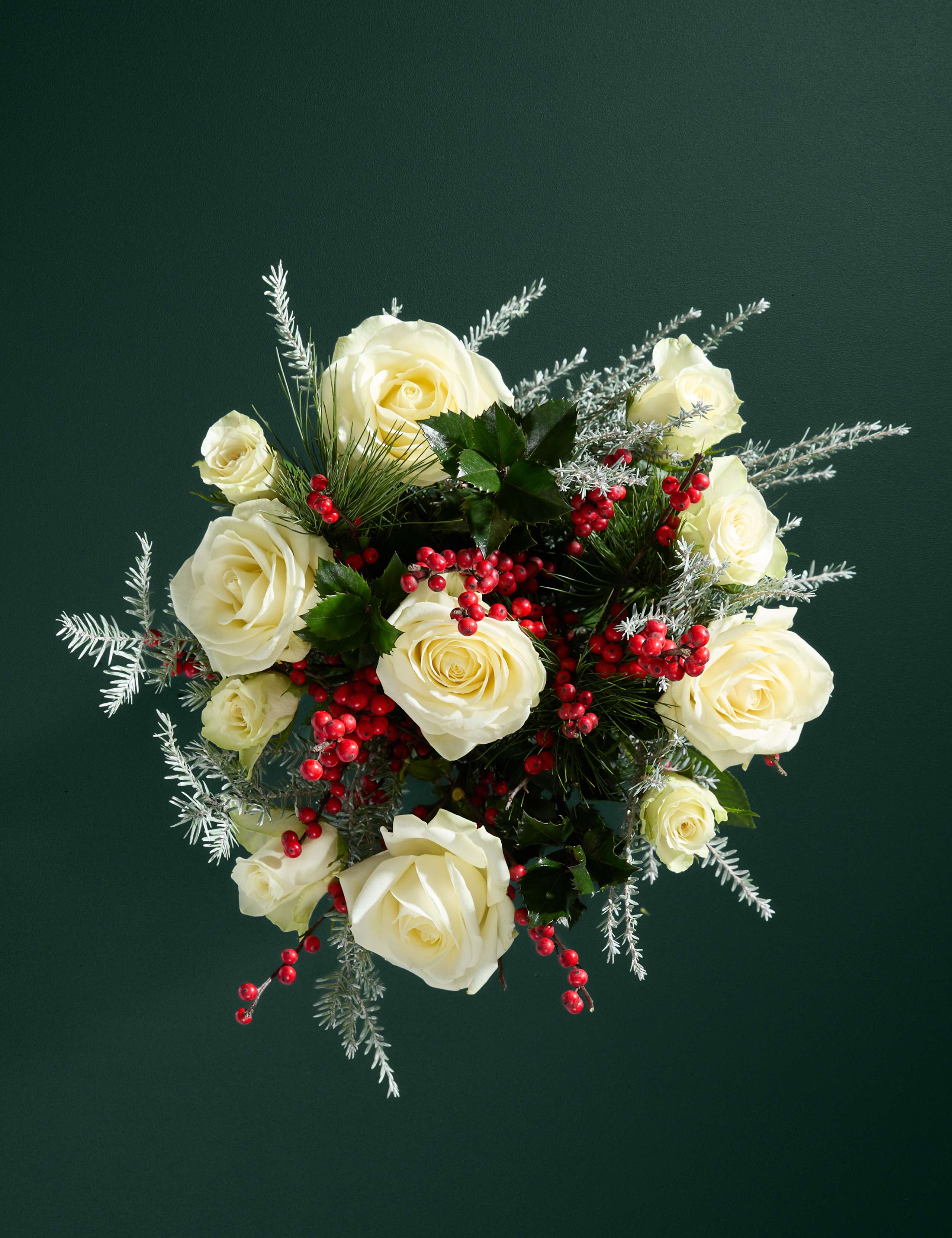 White Rose, Blue Prince, Ilex  Bouquet with Candle & Diffuser