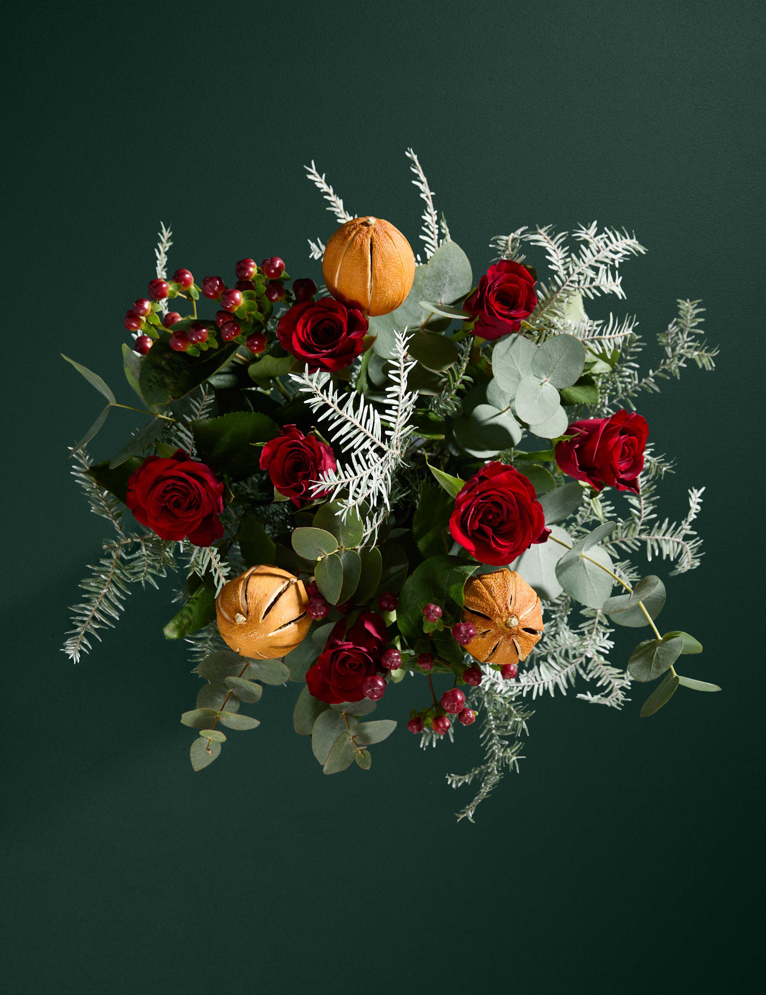 Red Roses & Hypericum Bouquet with Festive Letterbox Gift