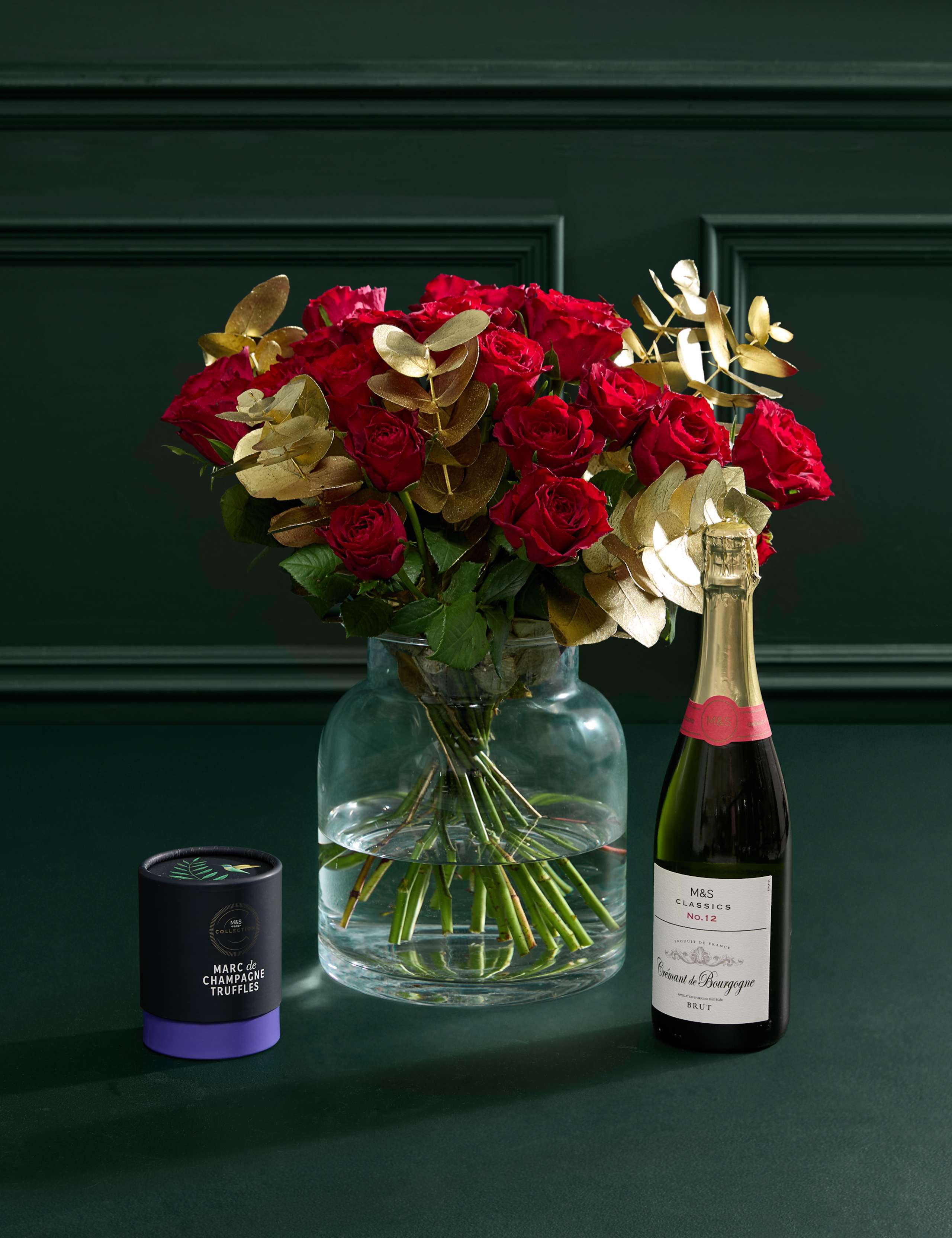 Red Rose & Eucalyptus Bouquet with Crémant & Truffles