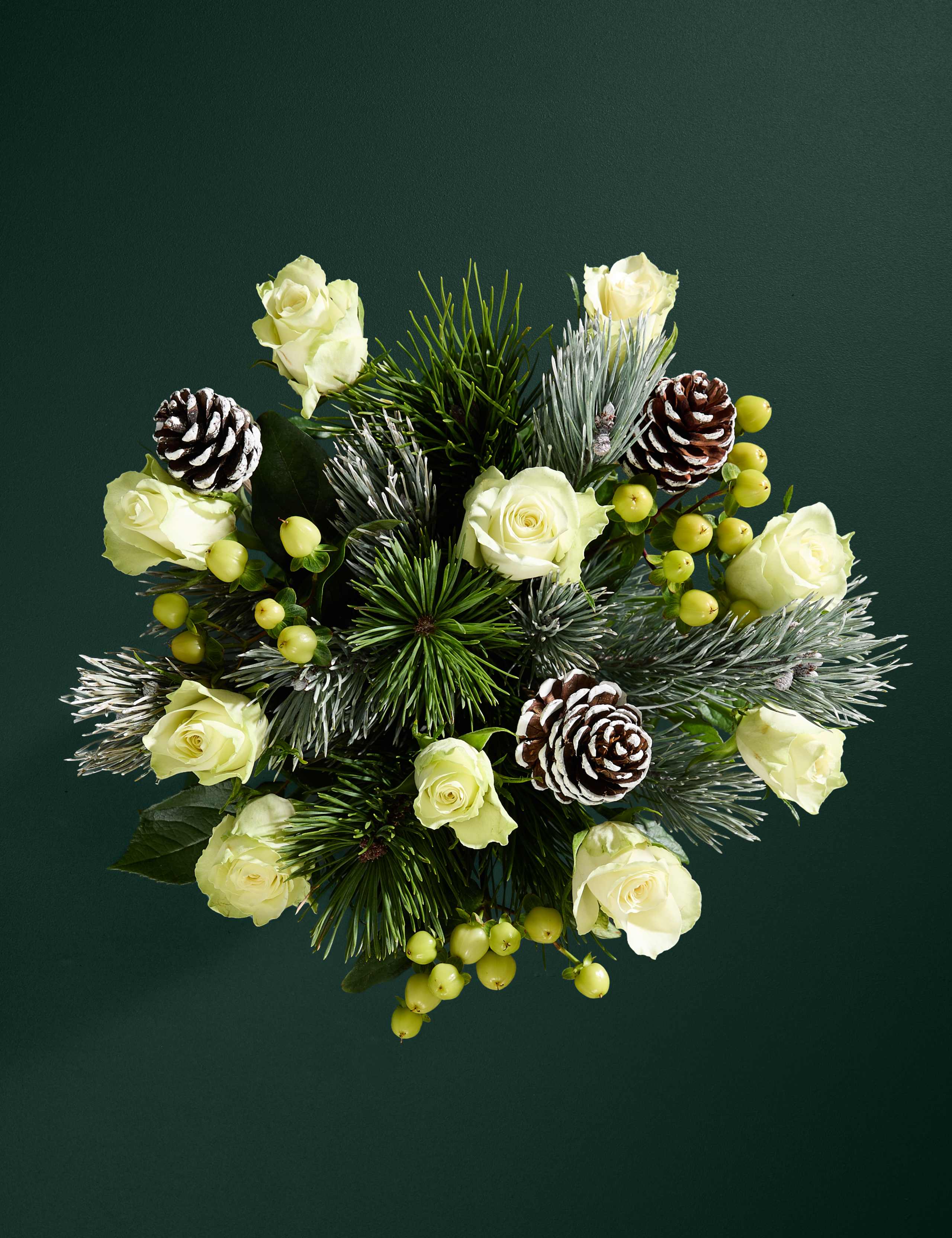 White Rose & Hypericum Bouquet with Toffee Tree & Candle