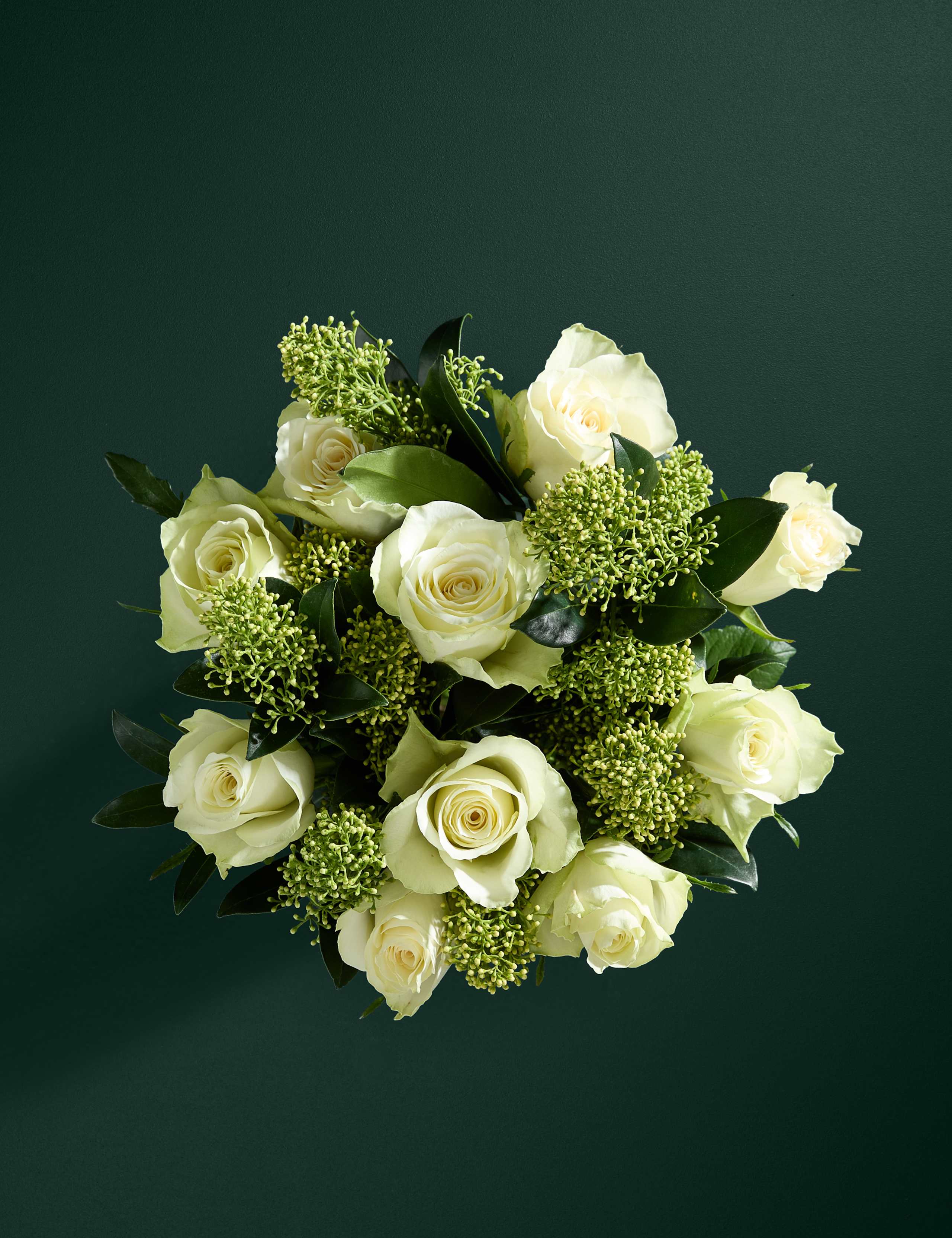 White Rose & Skimmia Bouquet with Chocolates