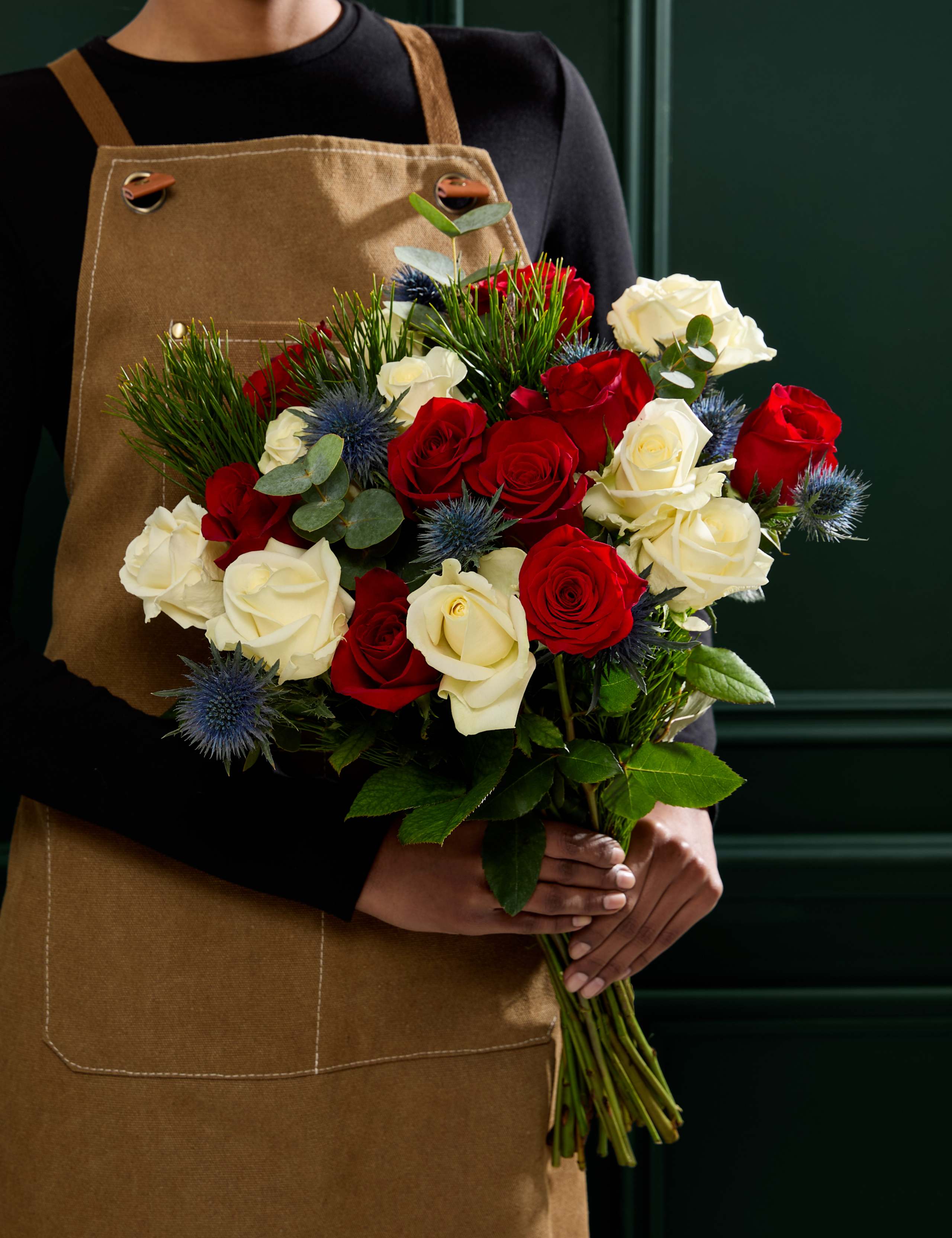 Festive Red & White Rose Bouquet