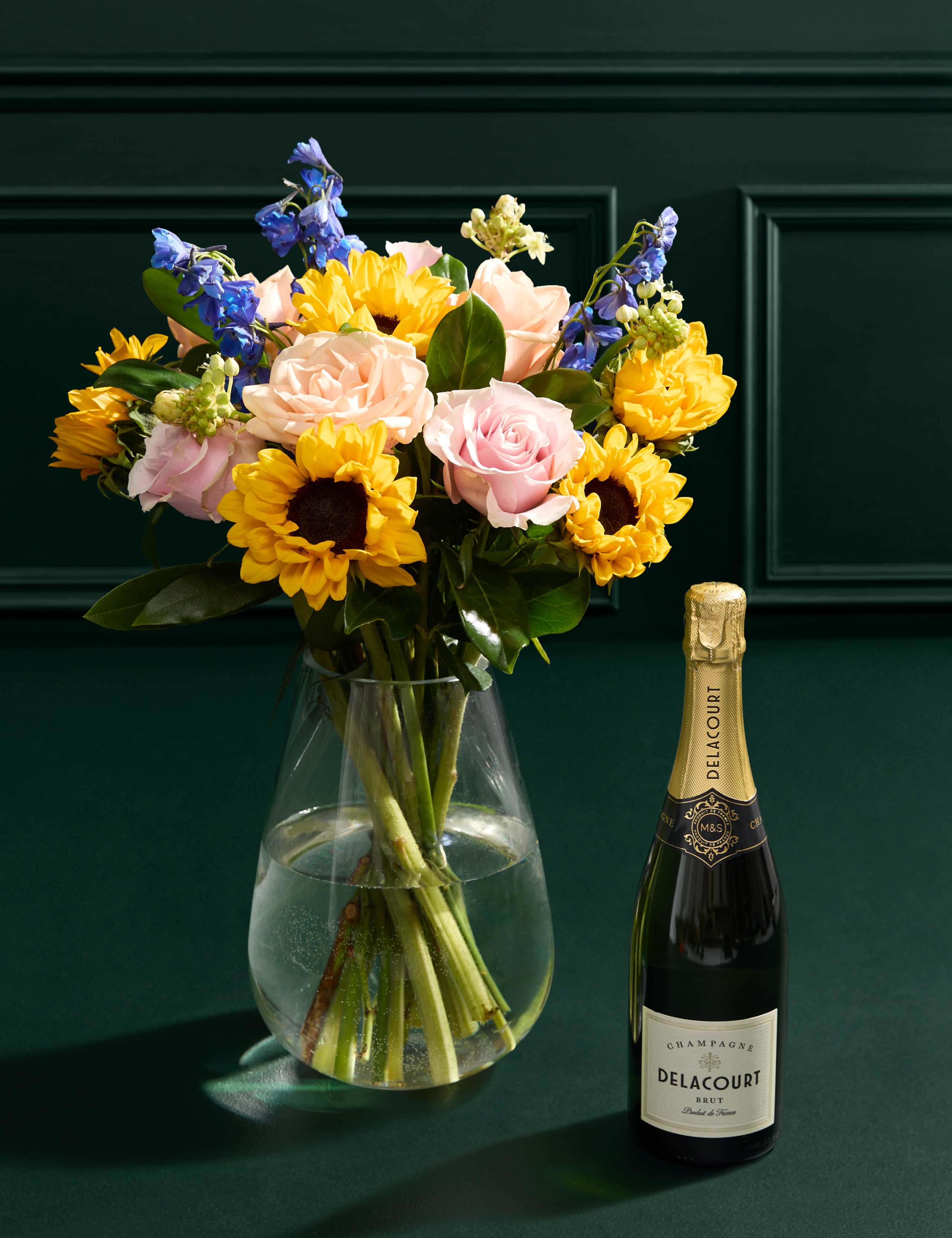 Celebration Sunflower Bouquet with Champagne
