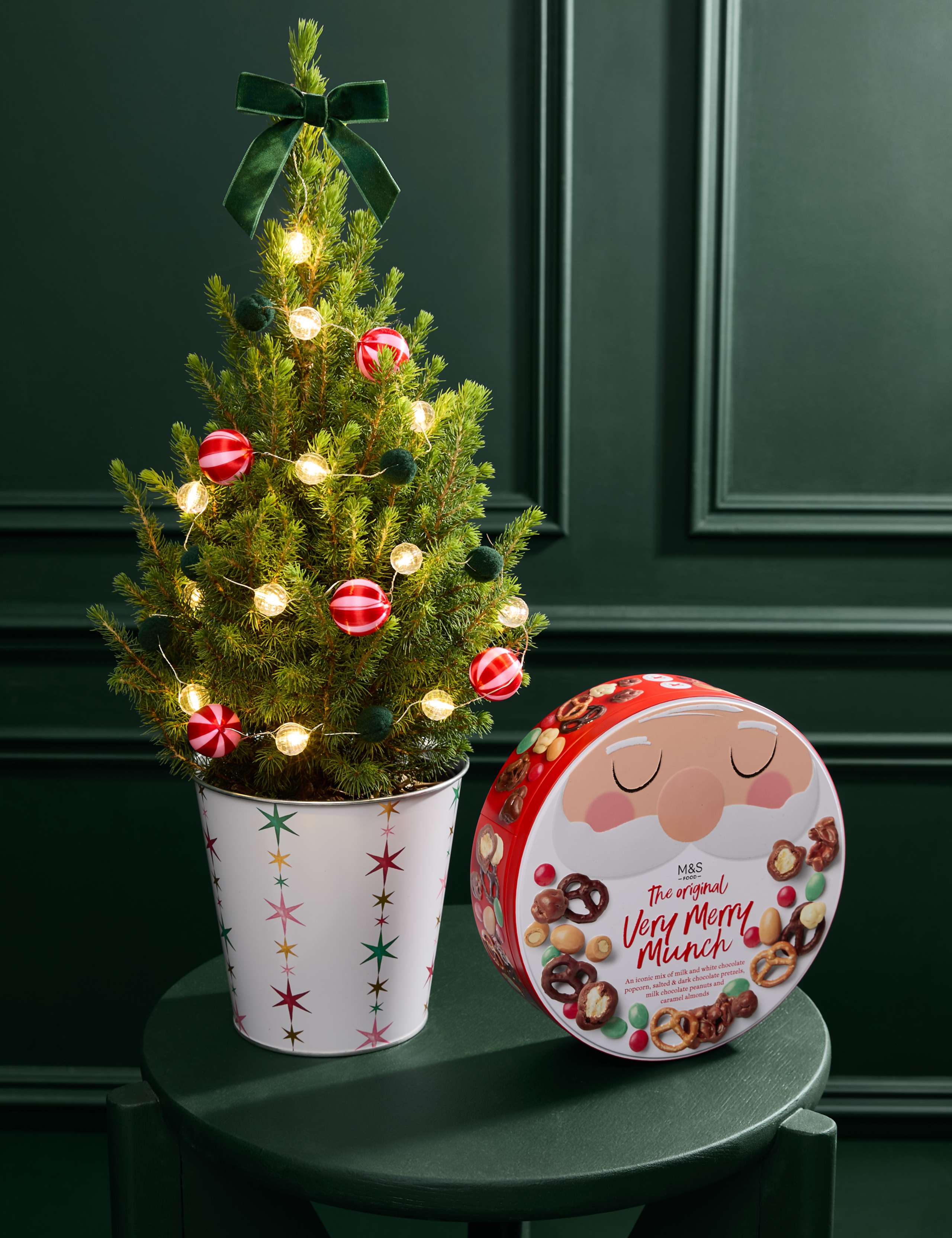 Mini Christmas Tree in Festive Star Pot & Merry Munch